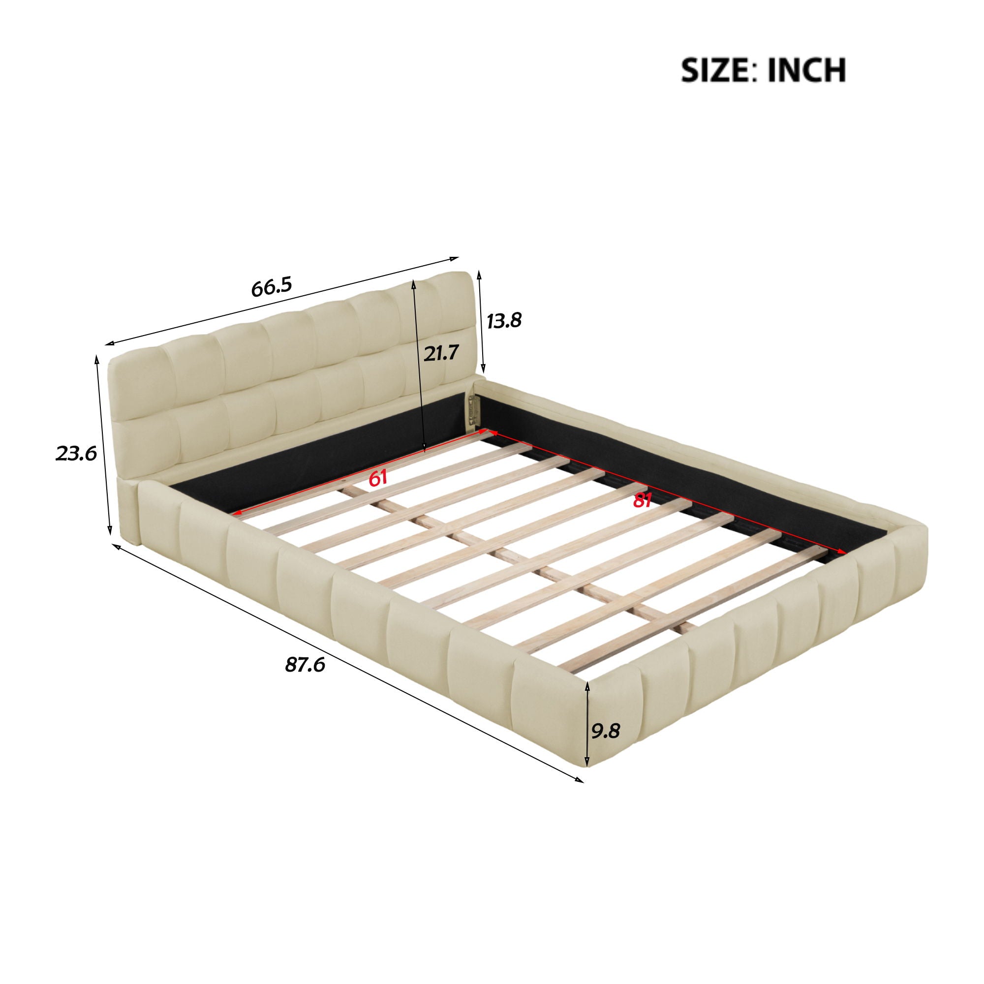 Upholstered Platform Bed With Thick, Grounded Bed With Solid Frame
