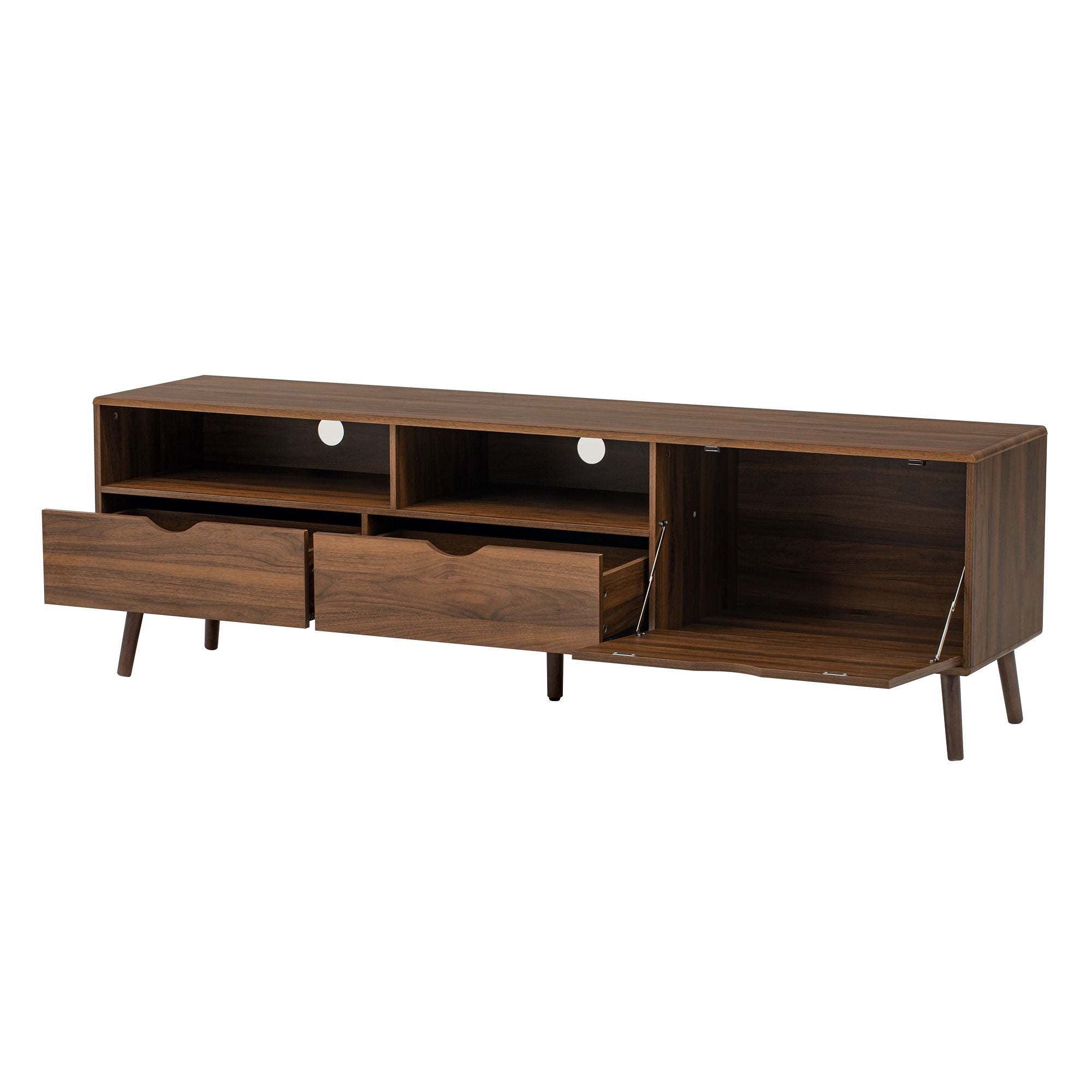 TV Stand With 2 Drawers, 1 Drop Down Door, Media Console Table - Natural