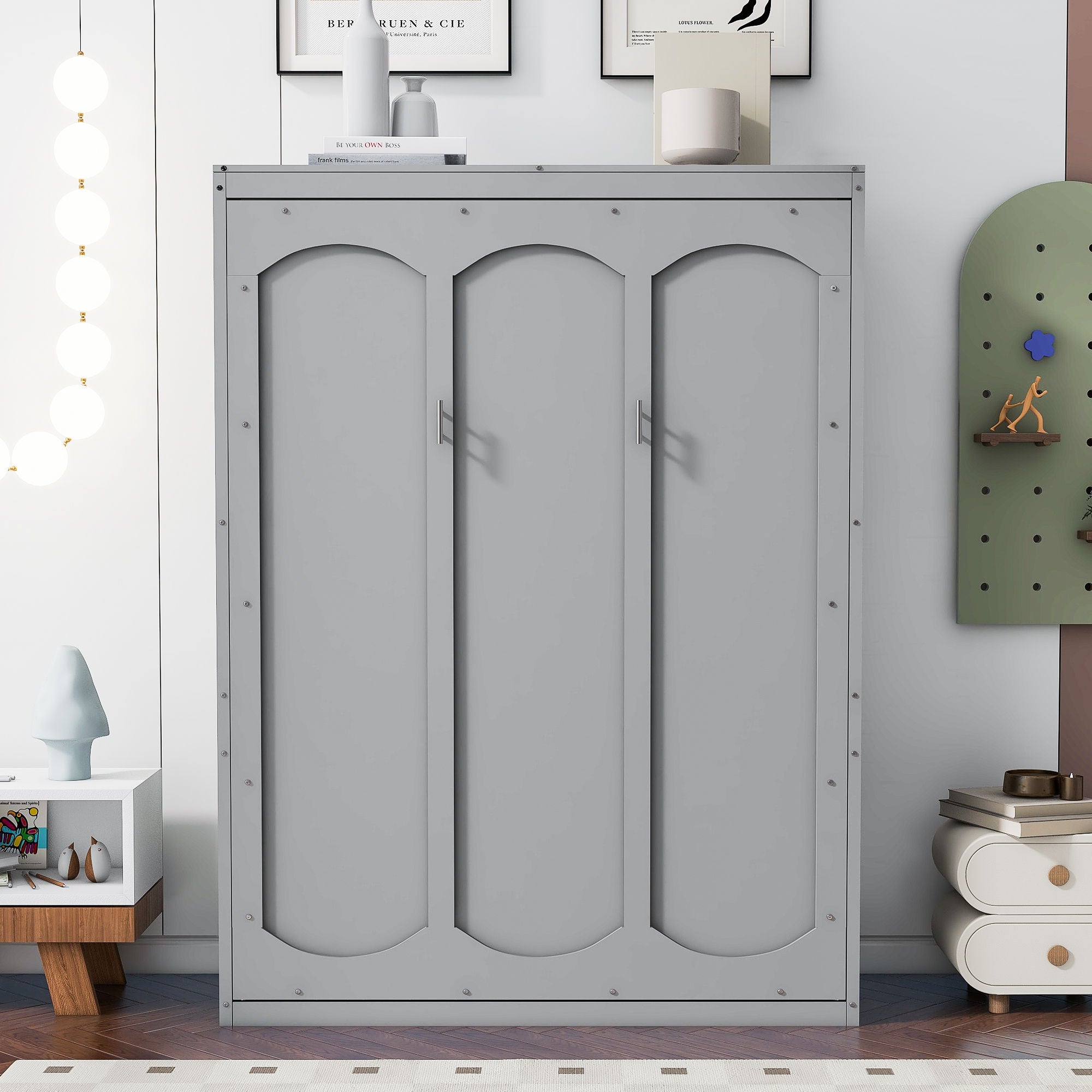 Full Size Murphy Wall Comfort Bed With Shelves - Gray