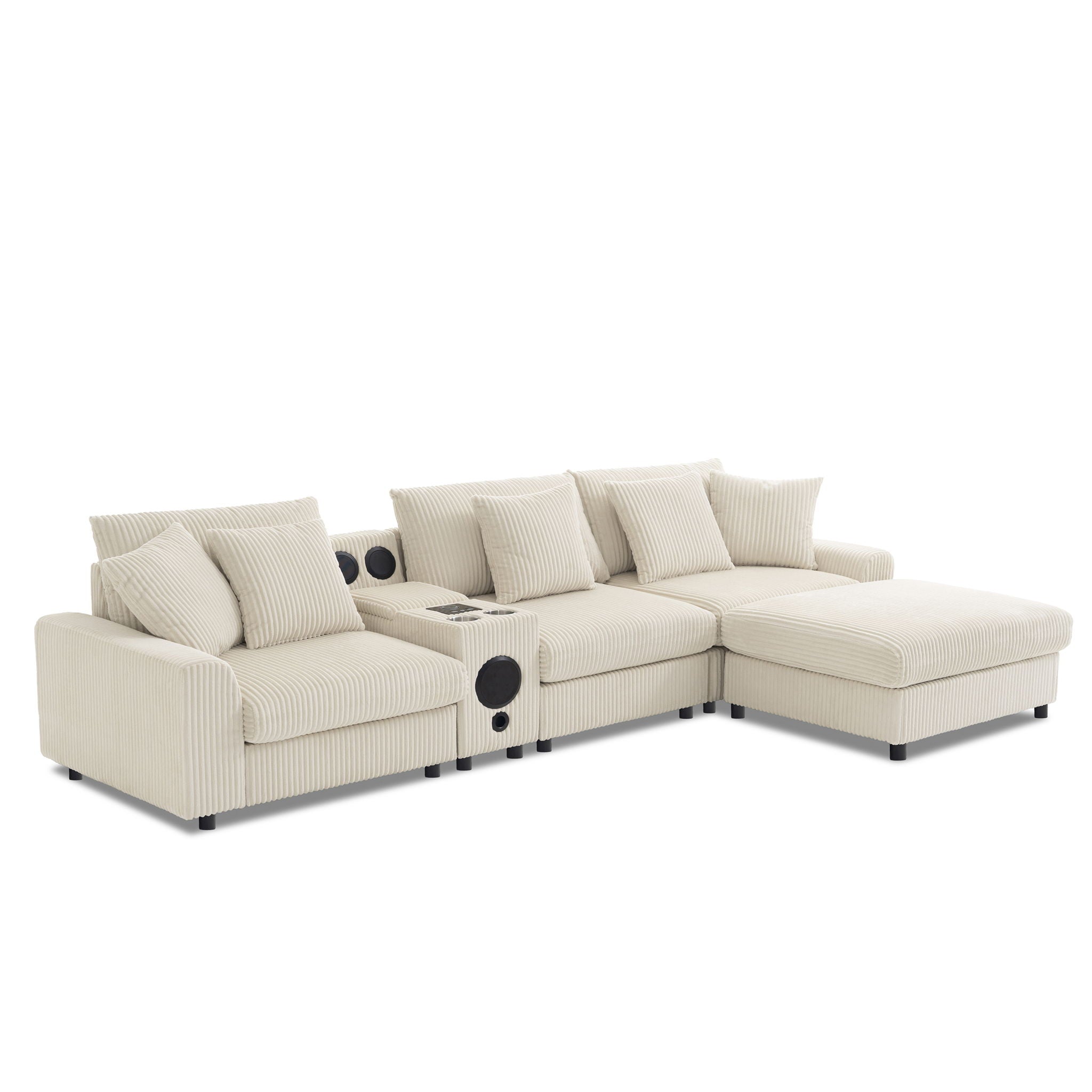 Sectional With Bluetooth Speakers L Shaped Couch With Console USB Charger, Cup Holders Storage Ottoman Deep And Wide Seat Cloud Sofa - Best Buy Furniture