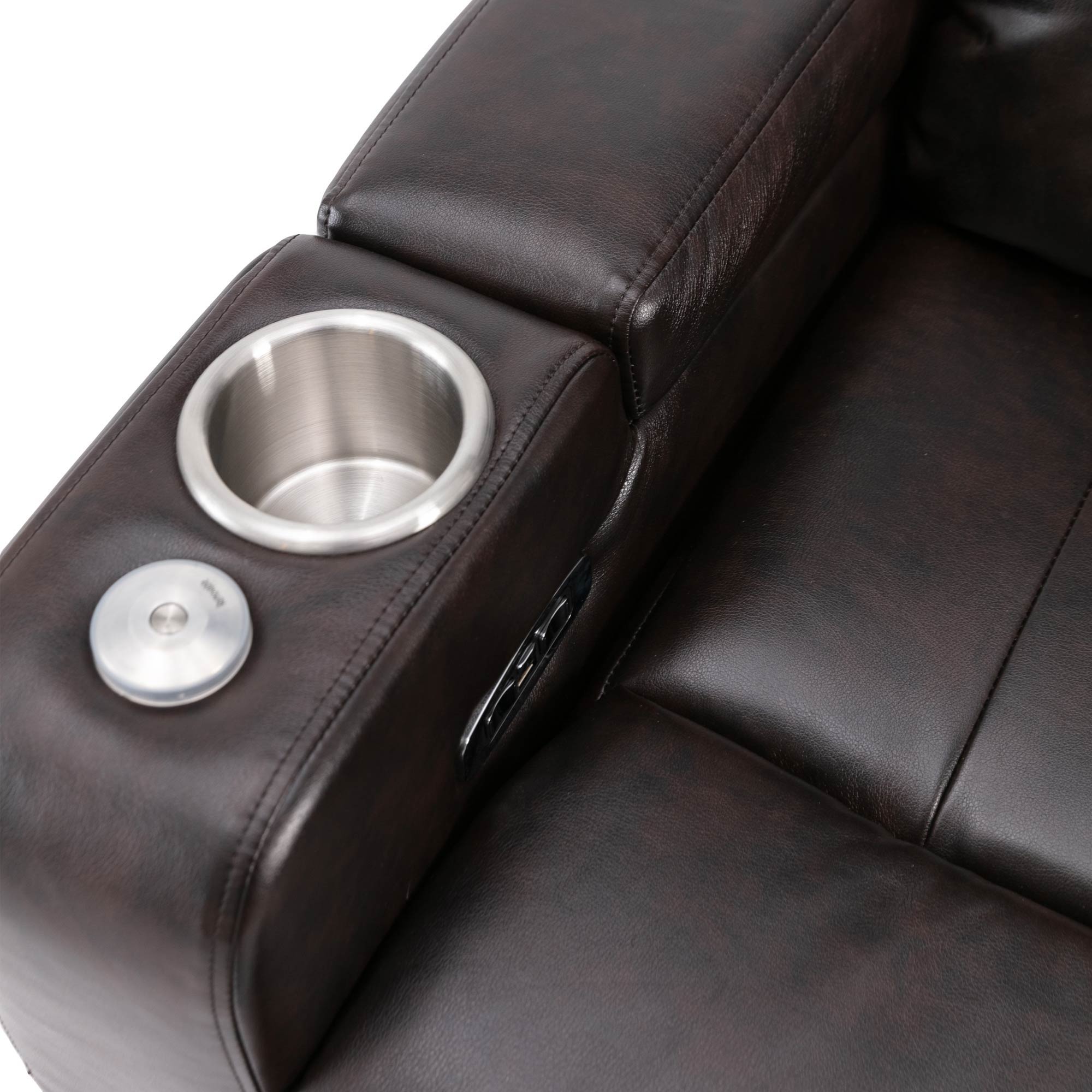 Power Recliner With Storage Arms, Cupholders, Swivel Tray Table And Cell Phone Stand - Brown - Best Buy Furniture