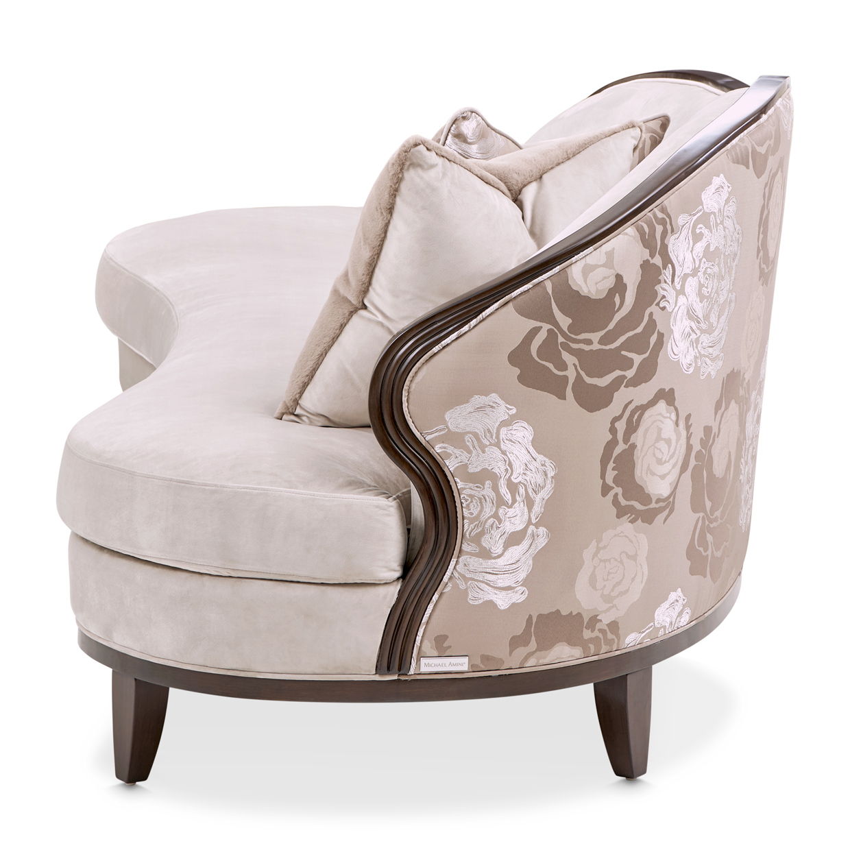 Camellia Field - Asymmetrical Velvet Sofa - Beige / Dark Brown