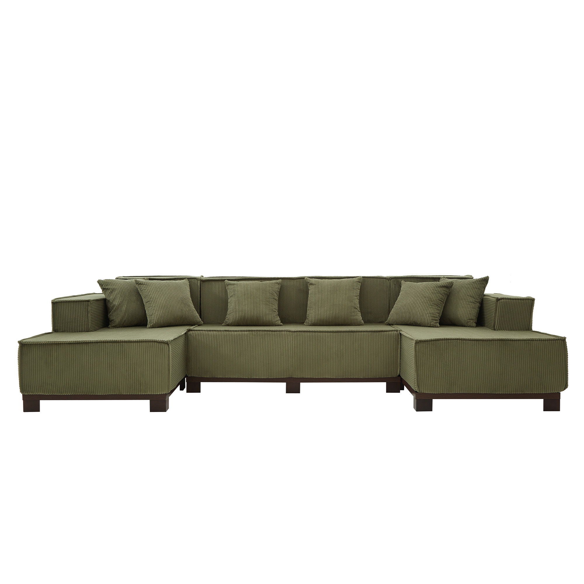 U-Shaped Sectional Sofa With RGB LED Light Strip And 6 Pillows