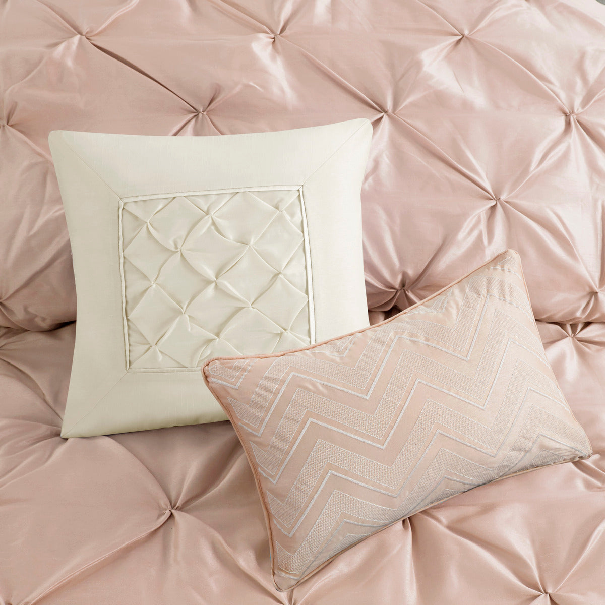 7 Piece Tufted Comforter Set Blush Queen