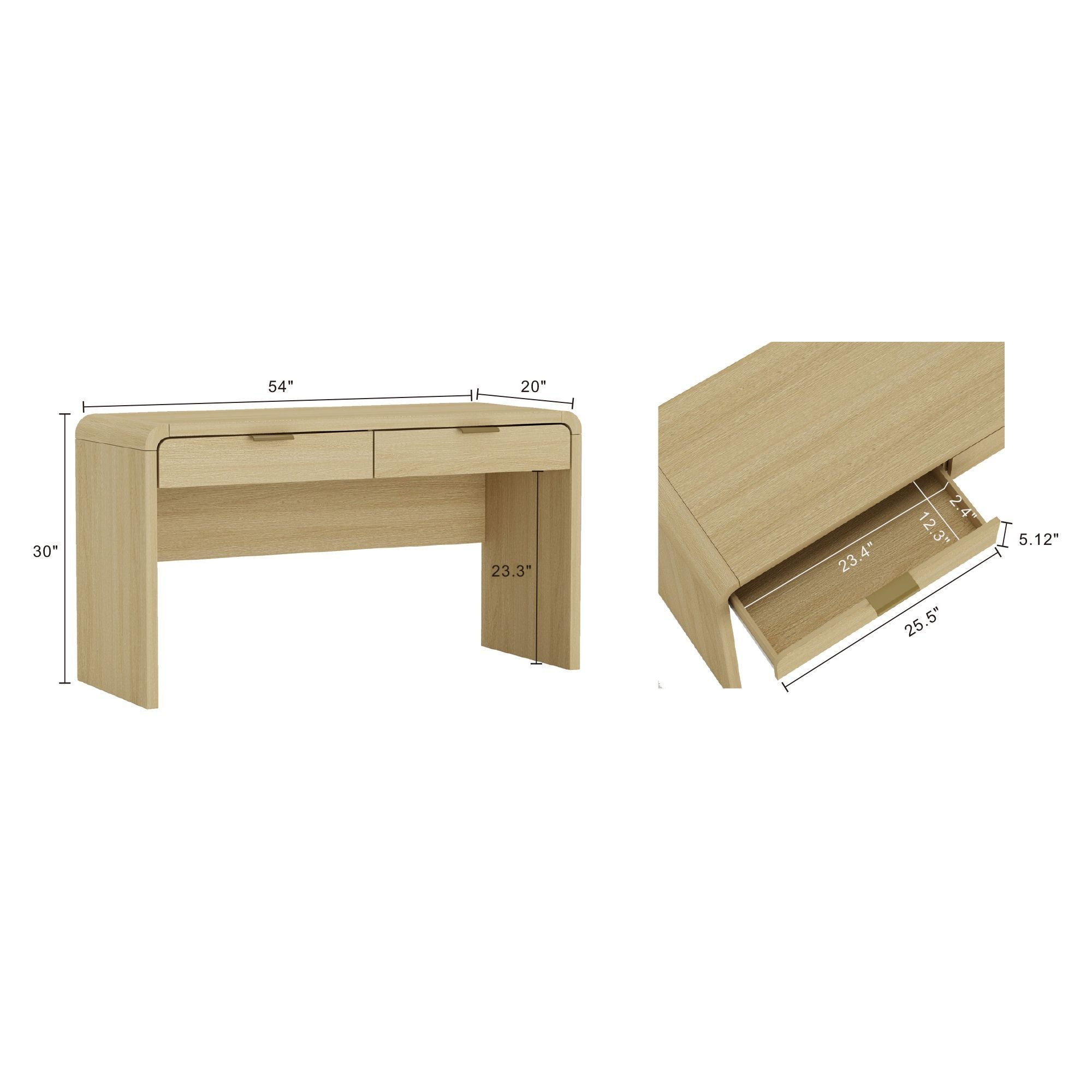 Grace - Office Desk With 2 Drawers - Oak