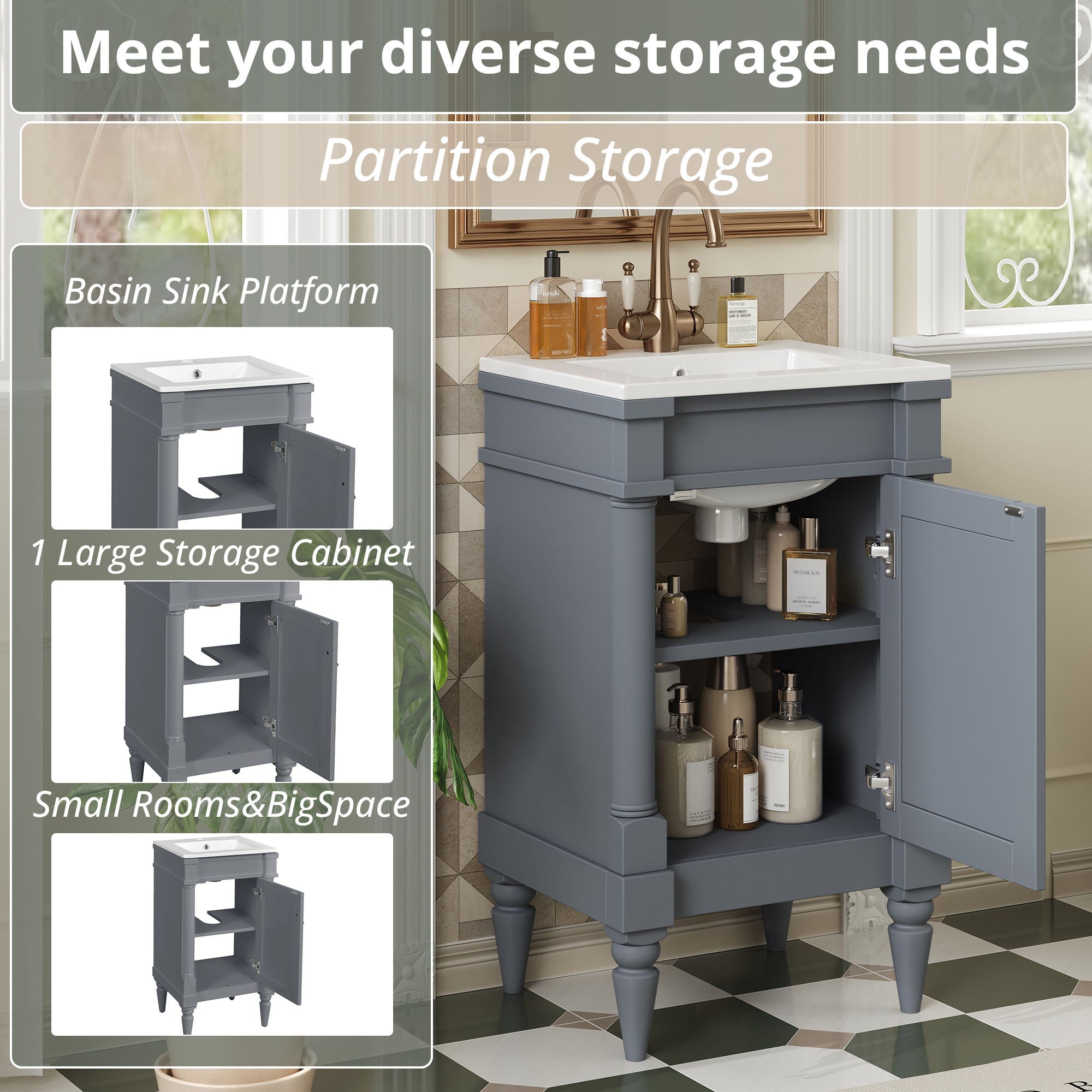 Bathroom Vanity With Sink, Storage Cabinet With Door, Drop In Sink, Compact Freestanding Design