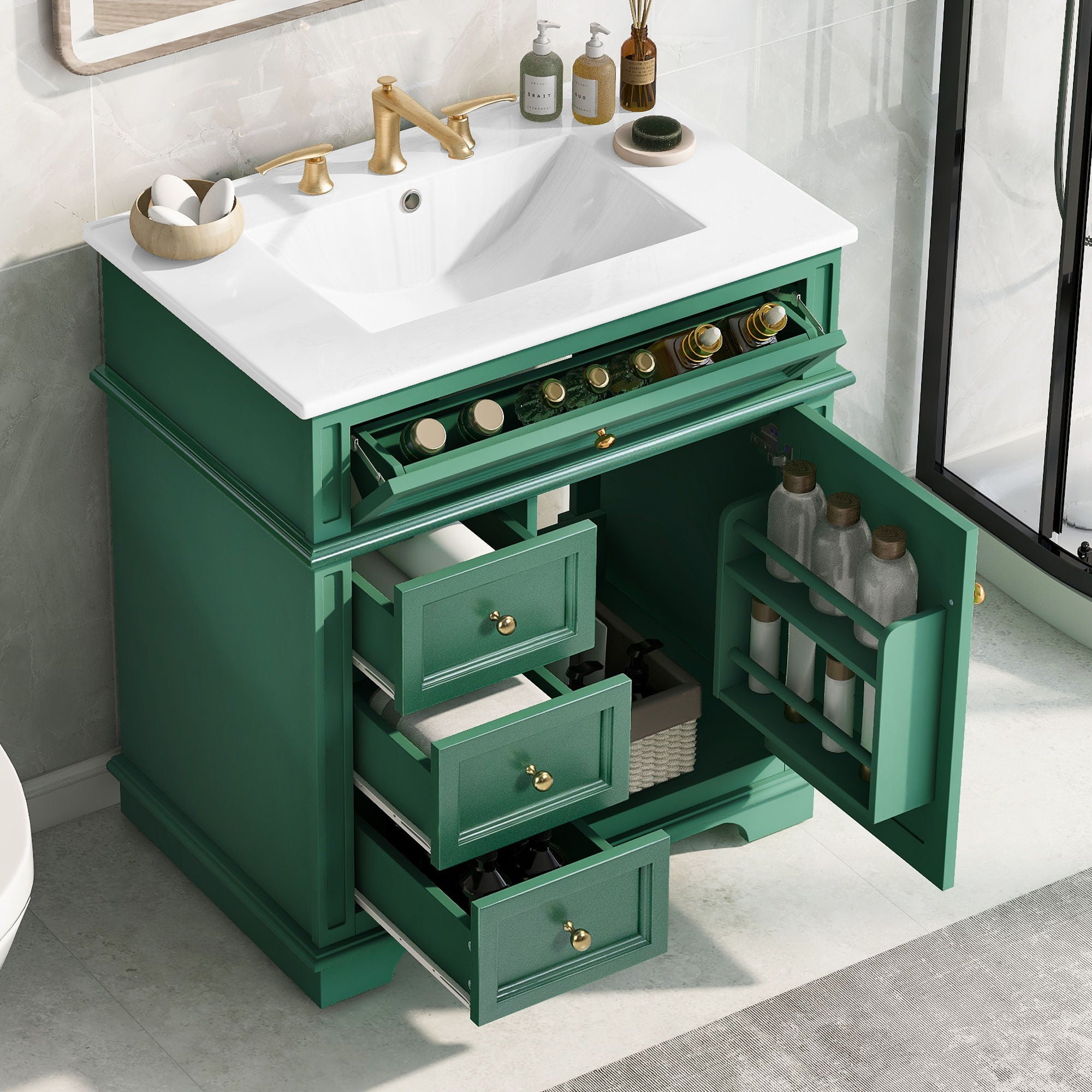 Freestanding Bathroom Vanity With Sink, Soft Closing Door, Tip Out Drawer