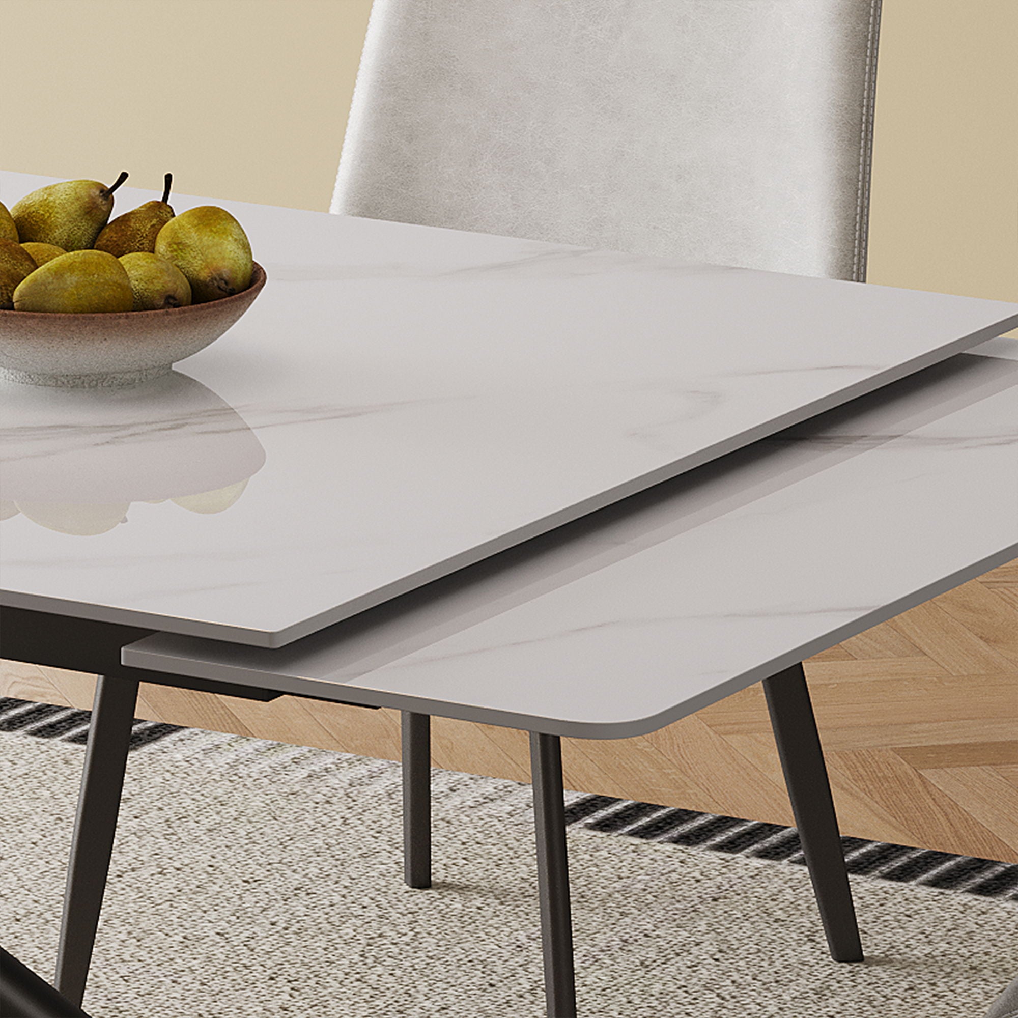 Retractable Sintered Stone Dining Table Set With Chairs
