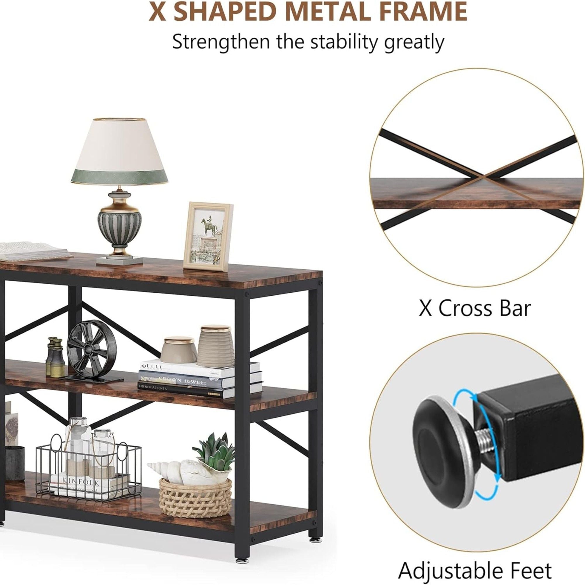 Console Table With X Back Design, Extra Long Storage