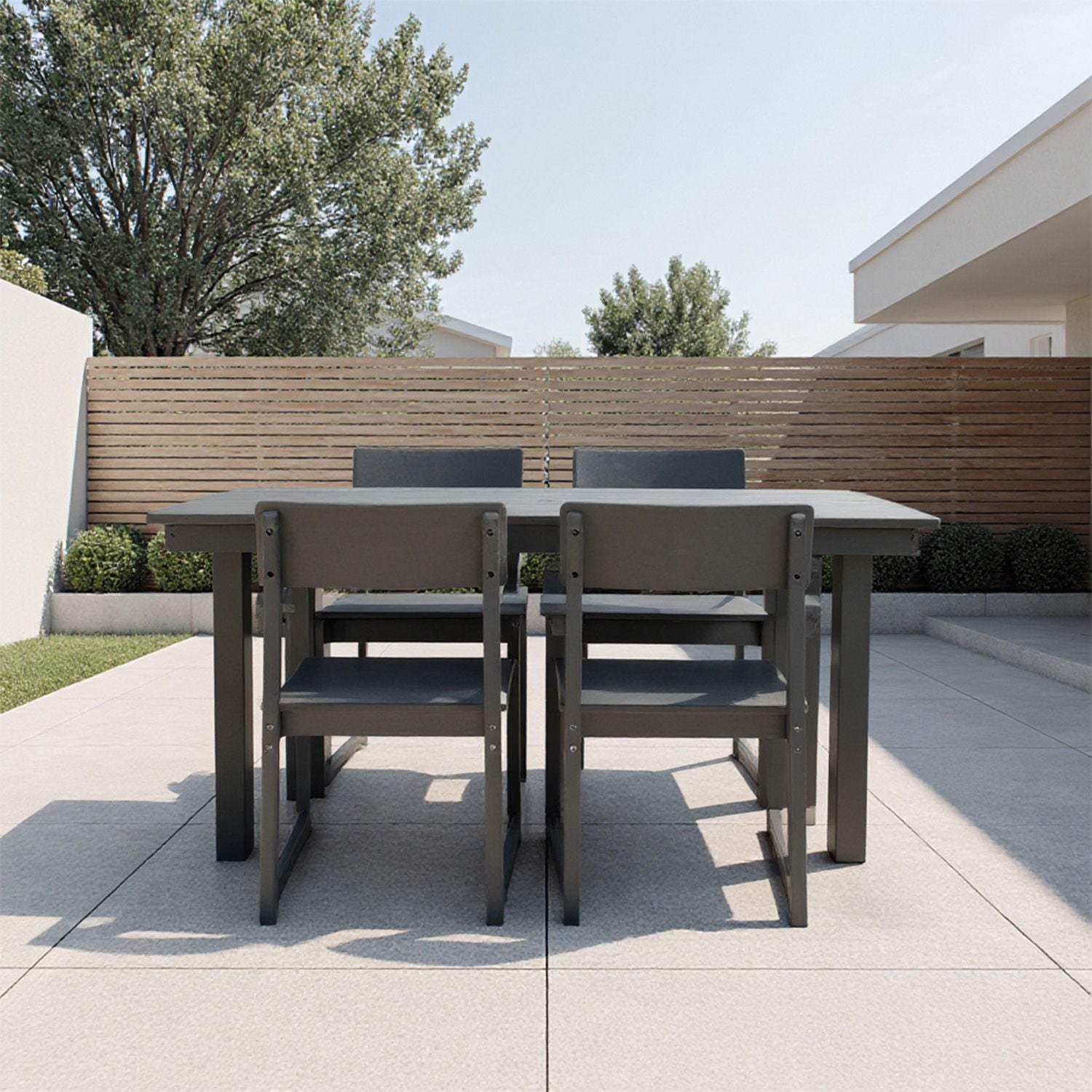 5 Piece Outdoor Dining Set, Table With Umbrella Hole And 4 Armrest Chairs