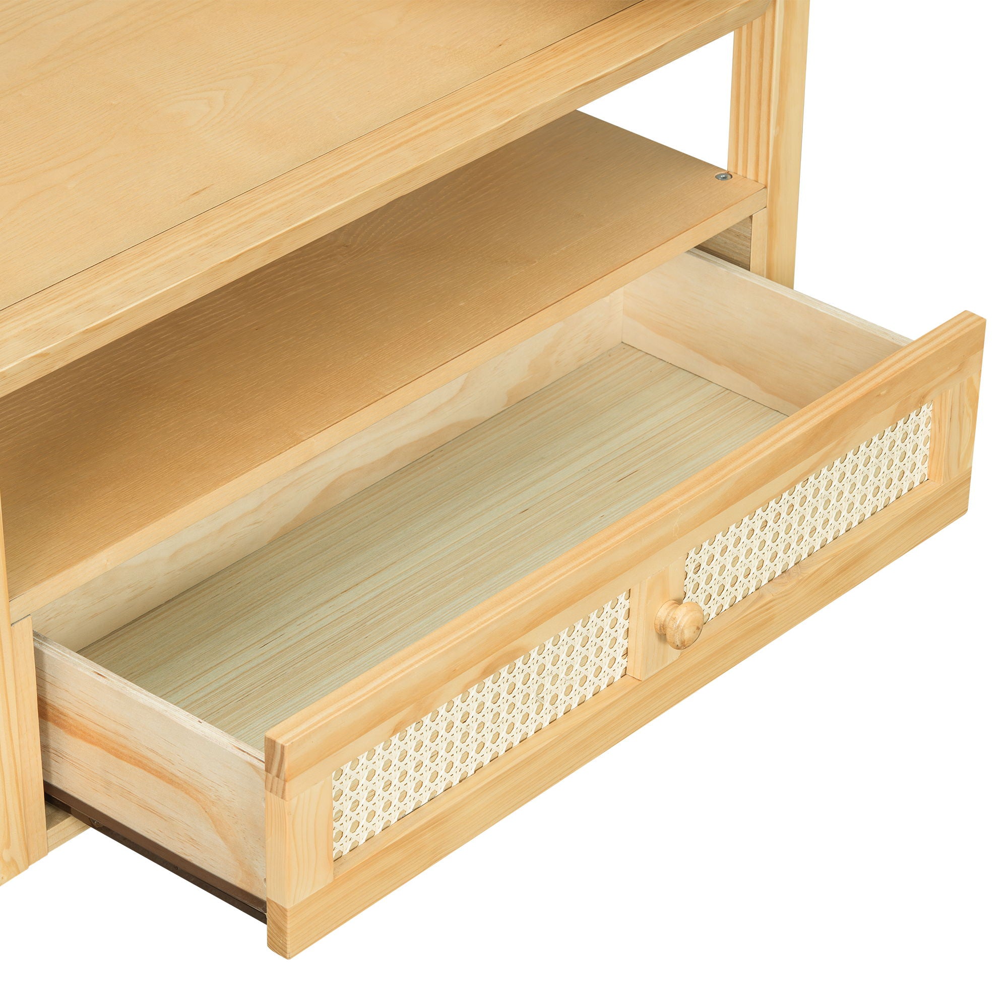 Coffee Table With 1 Storage Shelf, 2 Tabletops And 1 Rattan Drawer