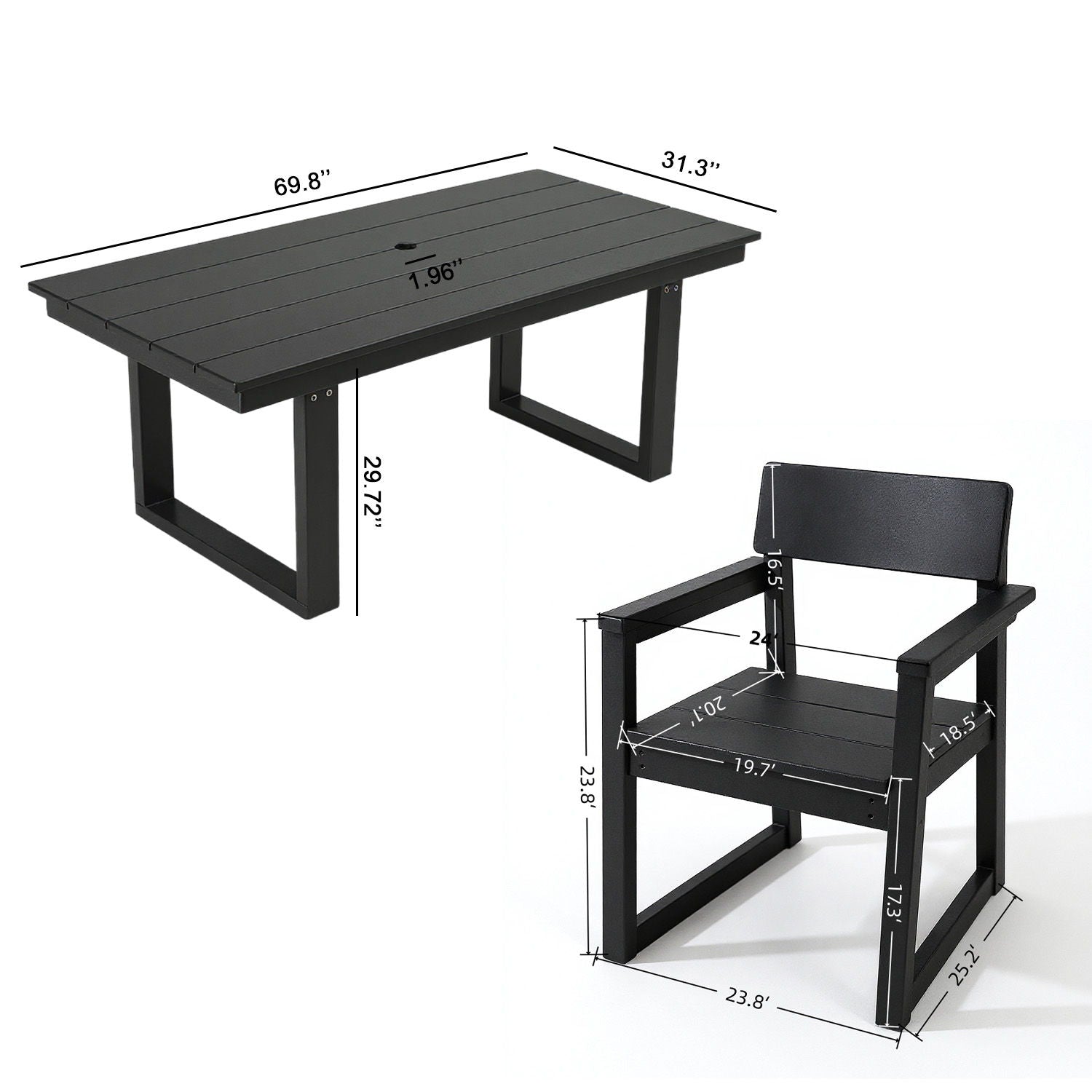 5 Piece Outdoor Dining Set, Table With Umbrella Hole And 4 Armrest Chairs