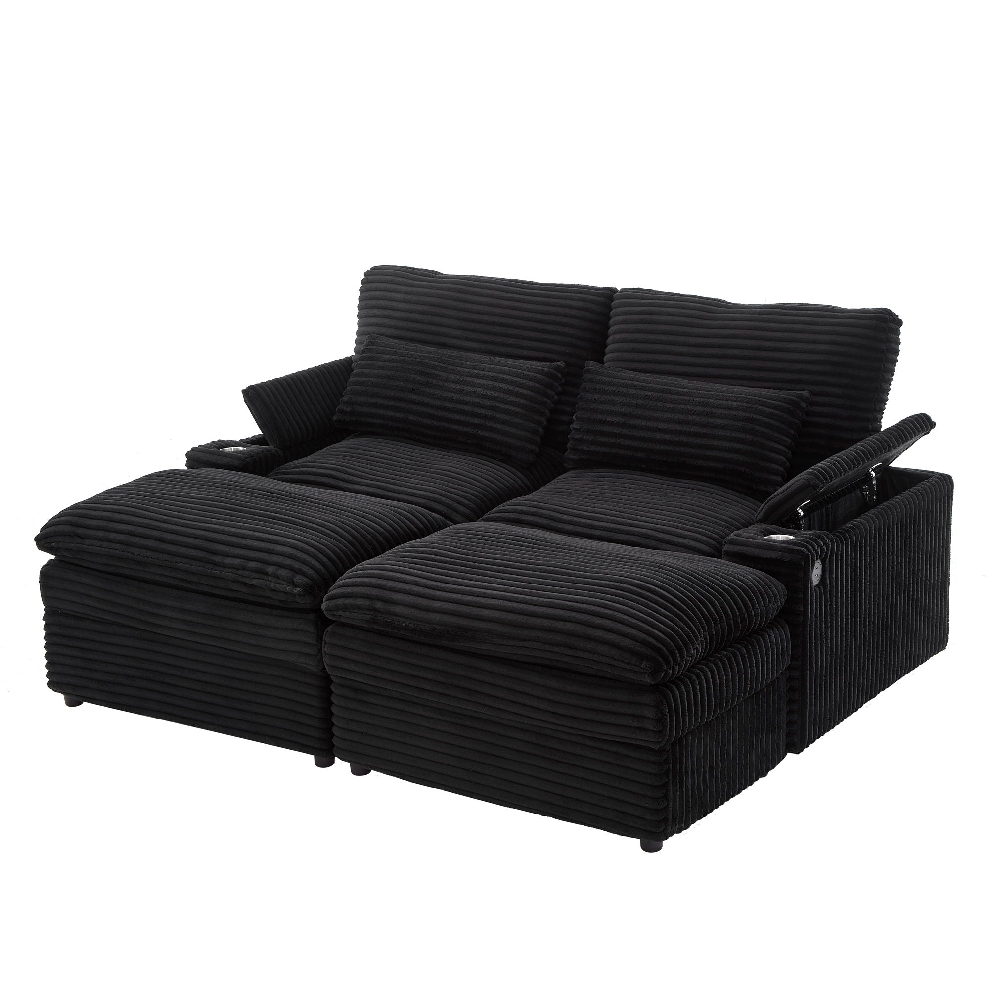Convertible Loveseat Sofa With Storage, USB Ports, Cup Holders
