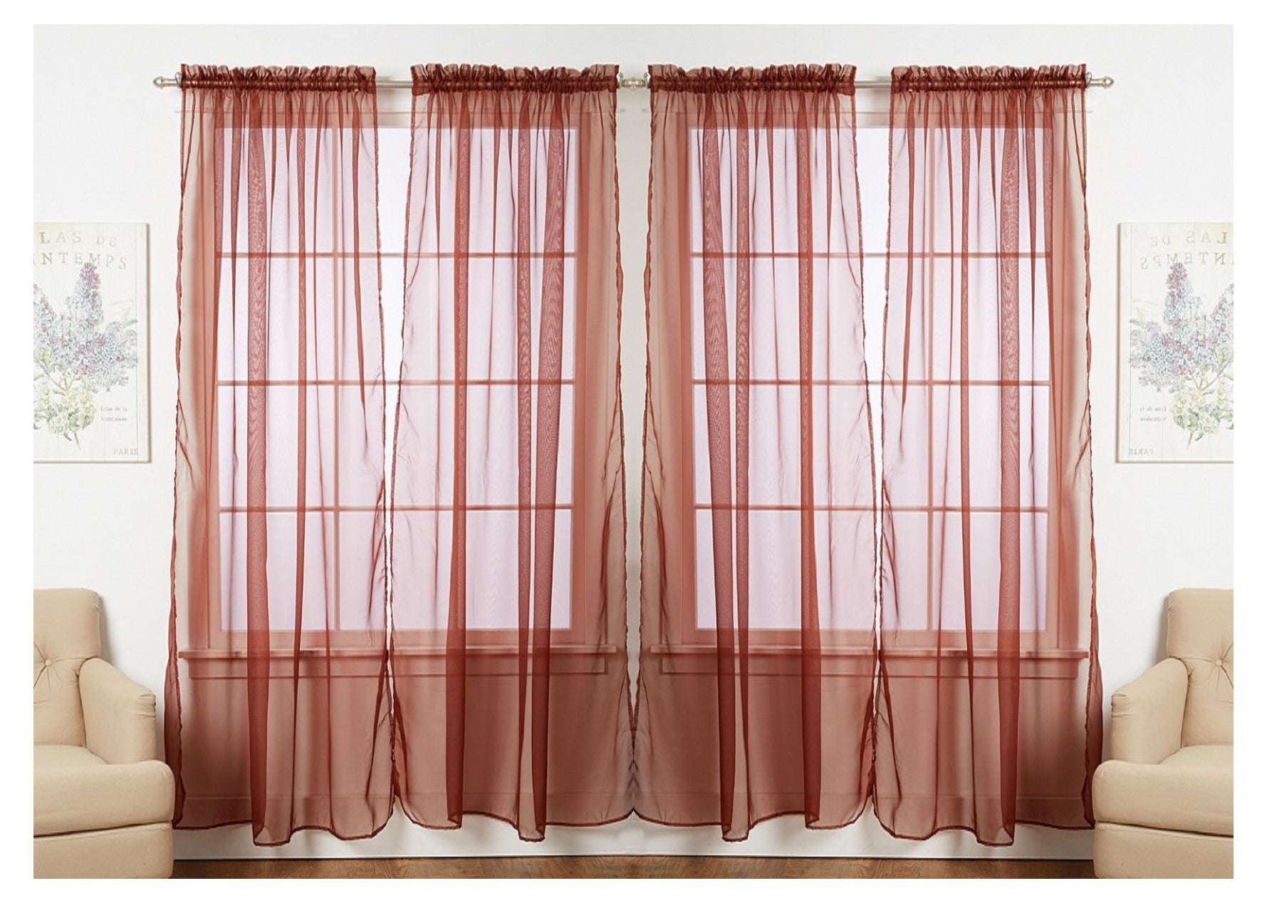 J&V TEXTILES 4-Pack Value: Solid Sheer Window Curtain Panels
