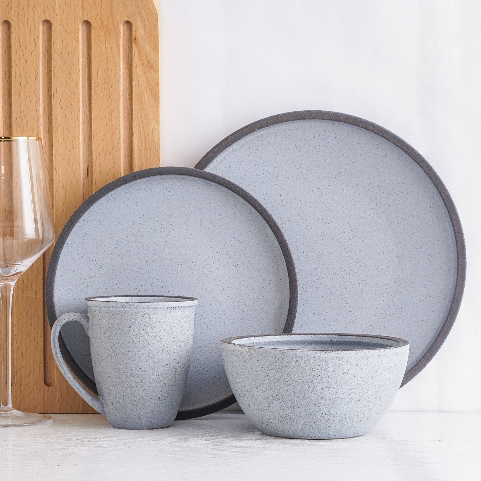 Tina Stoneware Dinnerware Set - Blue And Grey