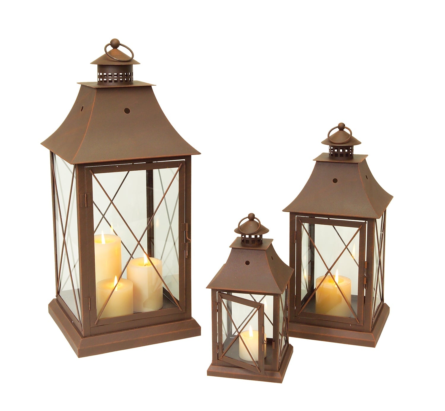 Classic-Brown-Metal-Lantern-(Set-of-3)-Outdoor-Lighting