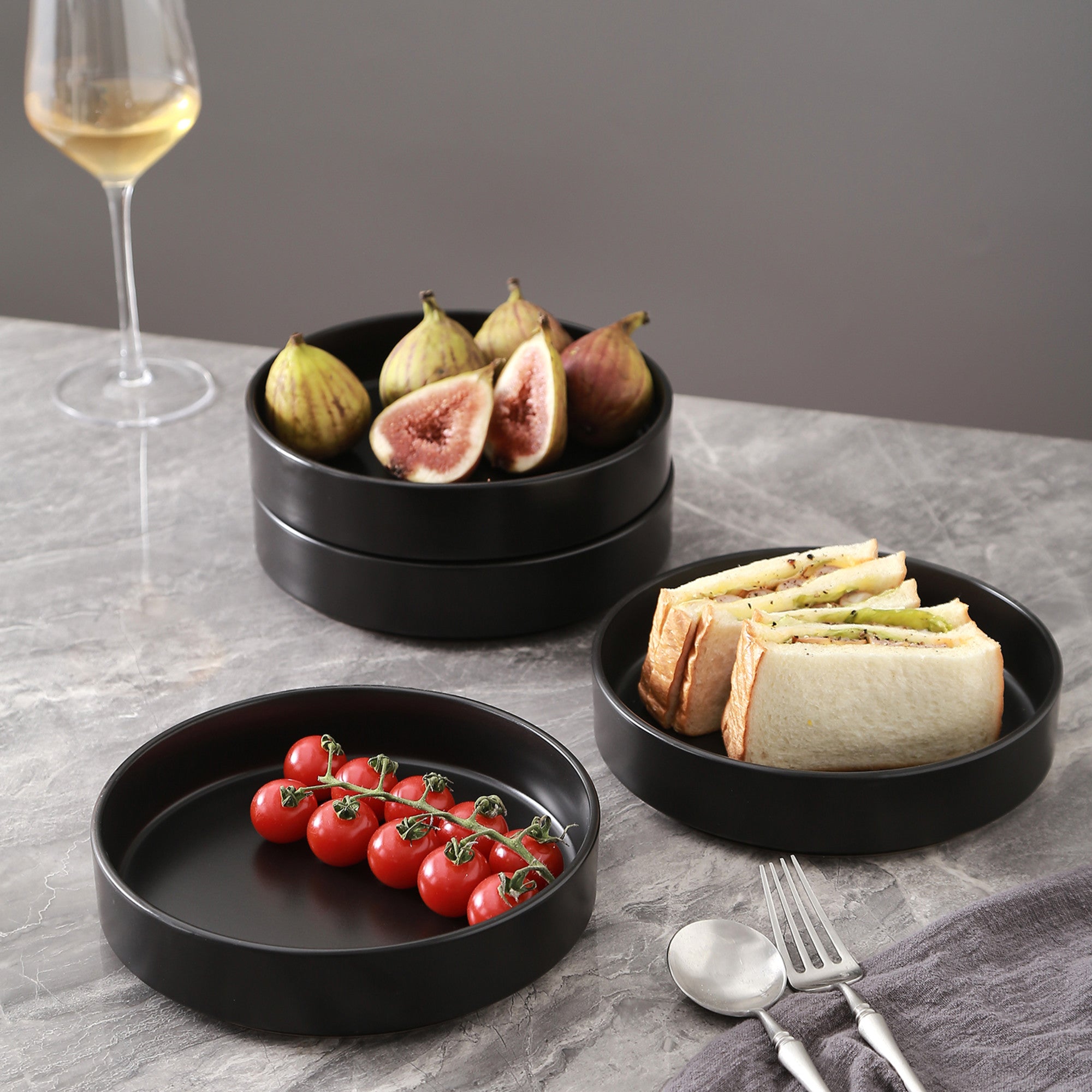 Celina Stoneware 4- Piece 8 inch Pasta Bowl Set - Black