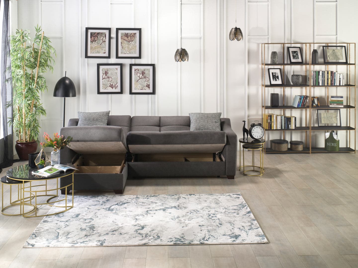 Contemporary Tahoe Sectional in sleek polyester fabric with storage