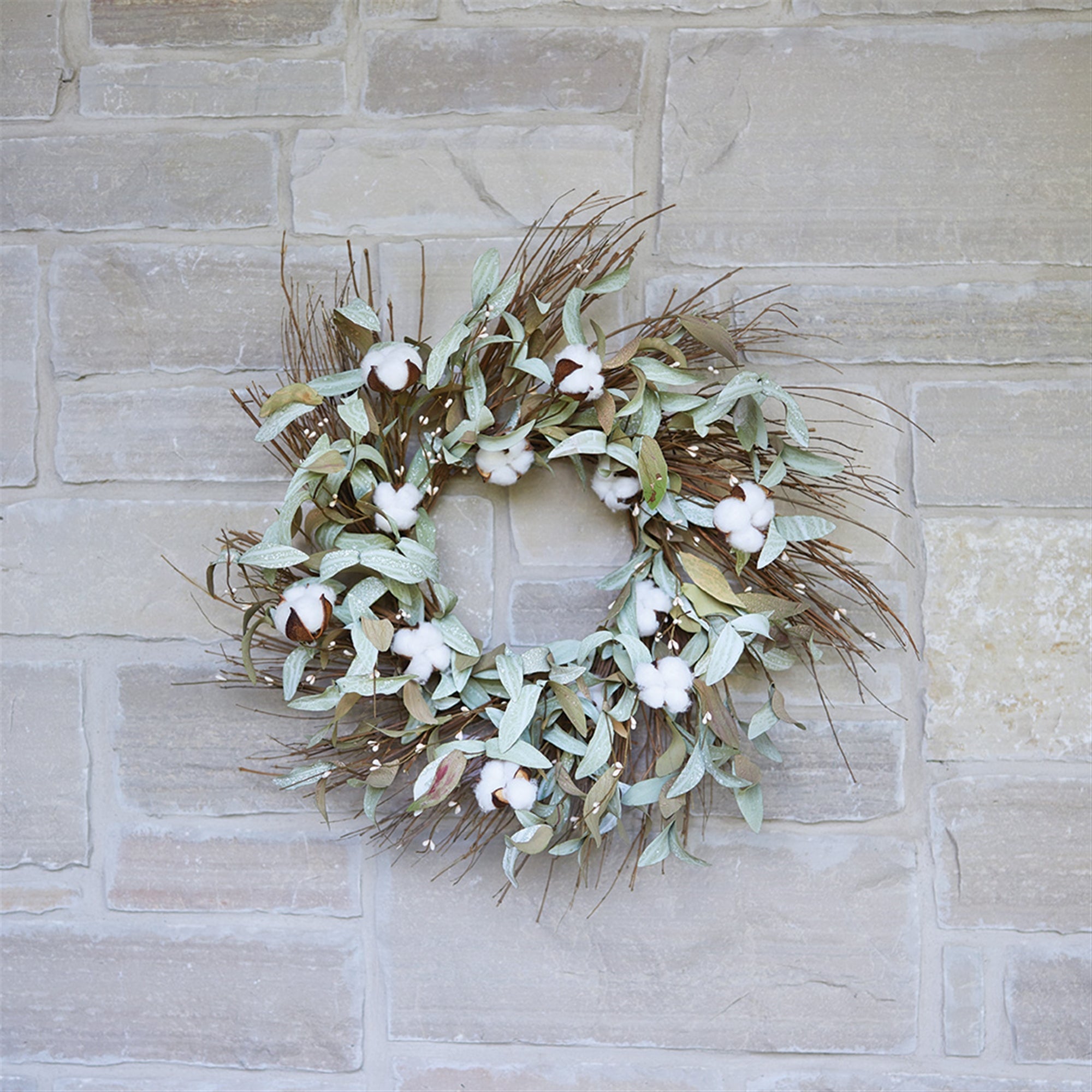 Cotton and Leaf Twig Wreath 28"D - Tuesday Morning - Wreaths