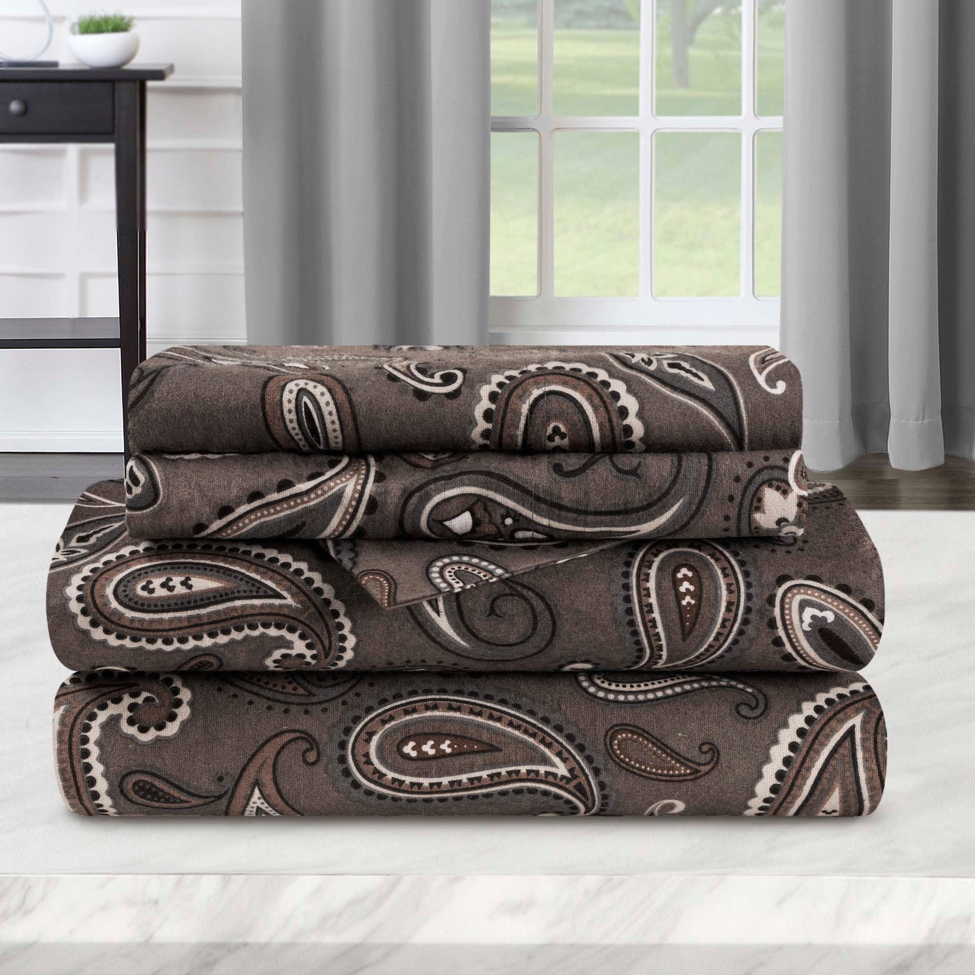 100% Cotton Flannel Bed Sheet Set Floral Paisley Deep Pocket - Sheet Set by Superior Brand