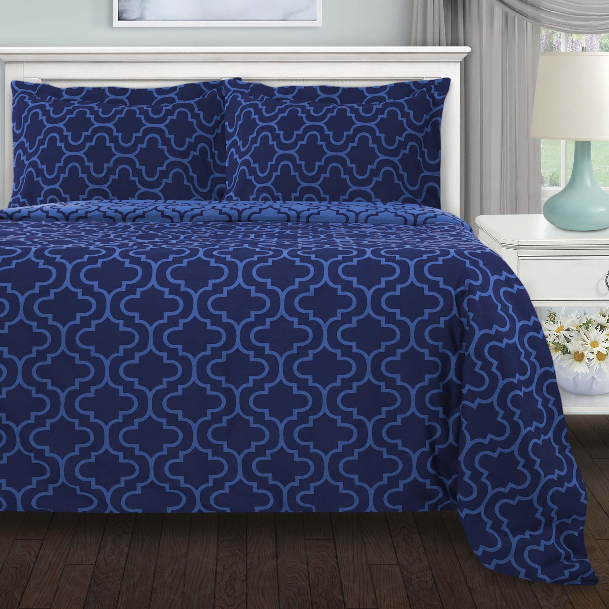 Cotton Flannel Trellis Duvet Cover Set with Button Closure - Duvet Cover Set by Superior Brand