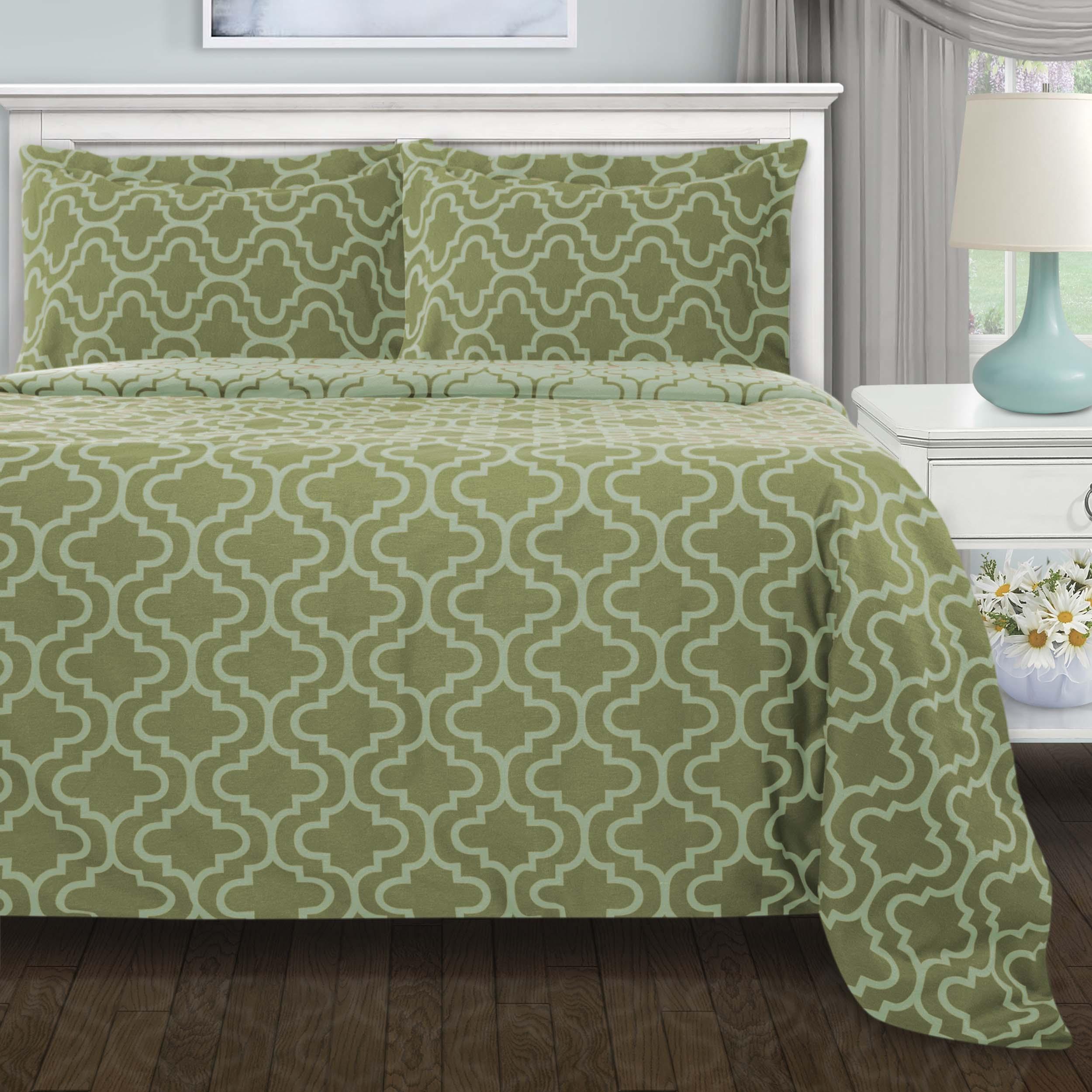 Cotton Flannel Trellis Duvet Cover Set with Button Closure - Duvet Cover Set by Superior Brand
