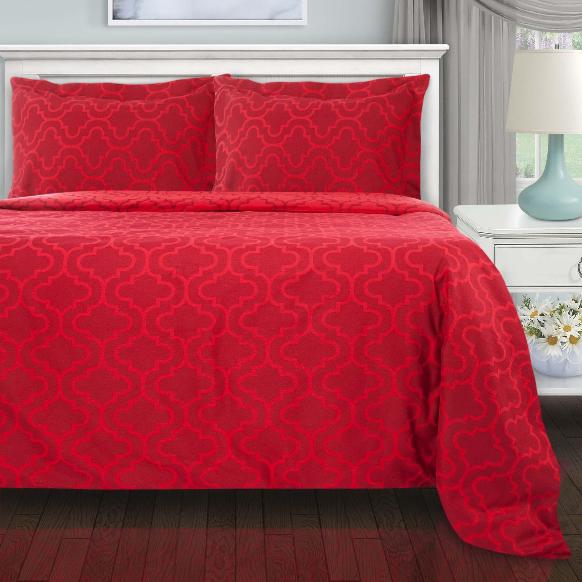 Cotton Flannel Trellis Duvet Cover Set with Button Closure - Duvet Cover Set by Superior Brand