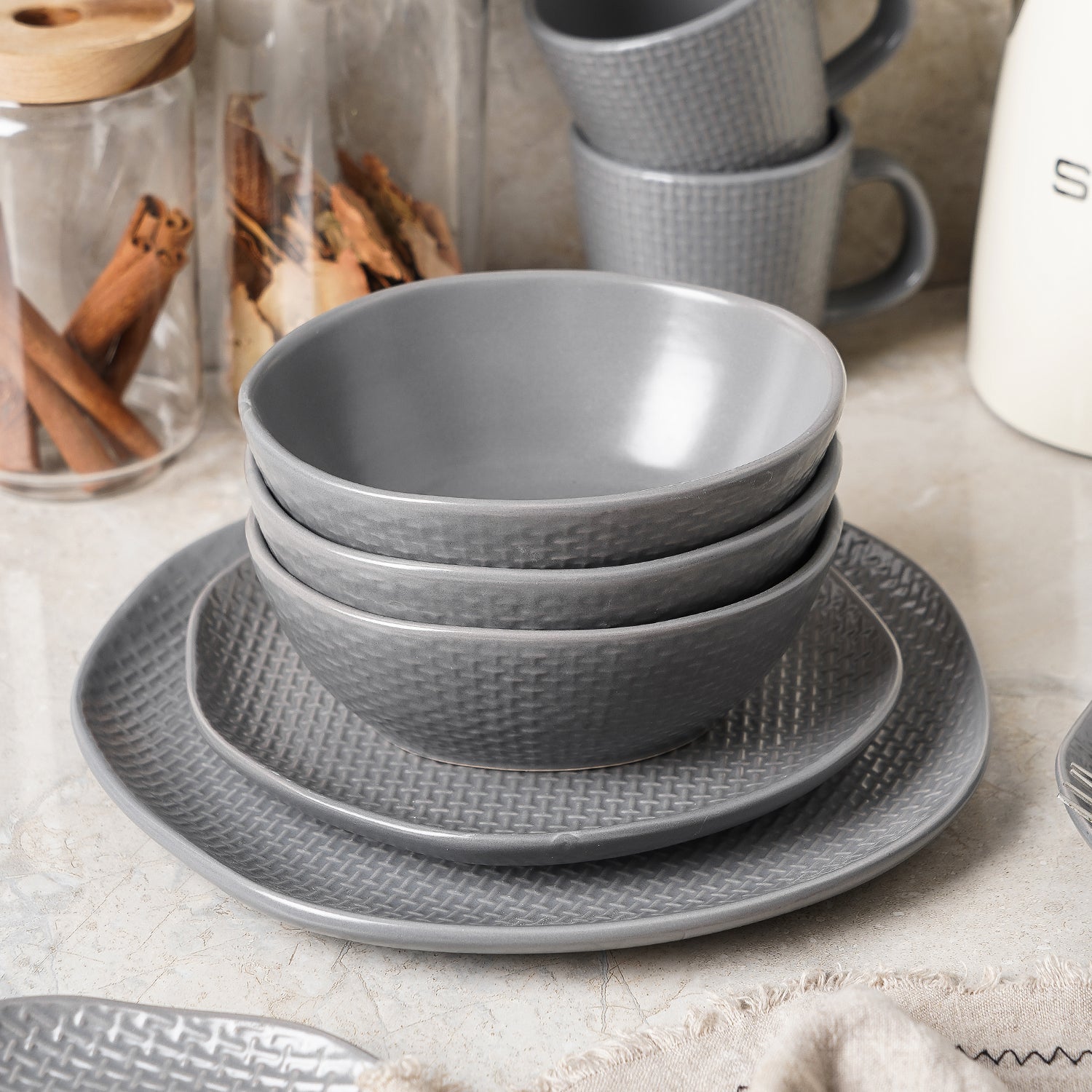 Abigail Stoneware Dinnerware Set - Gray