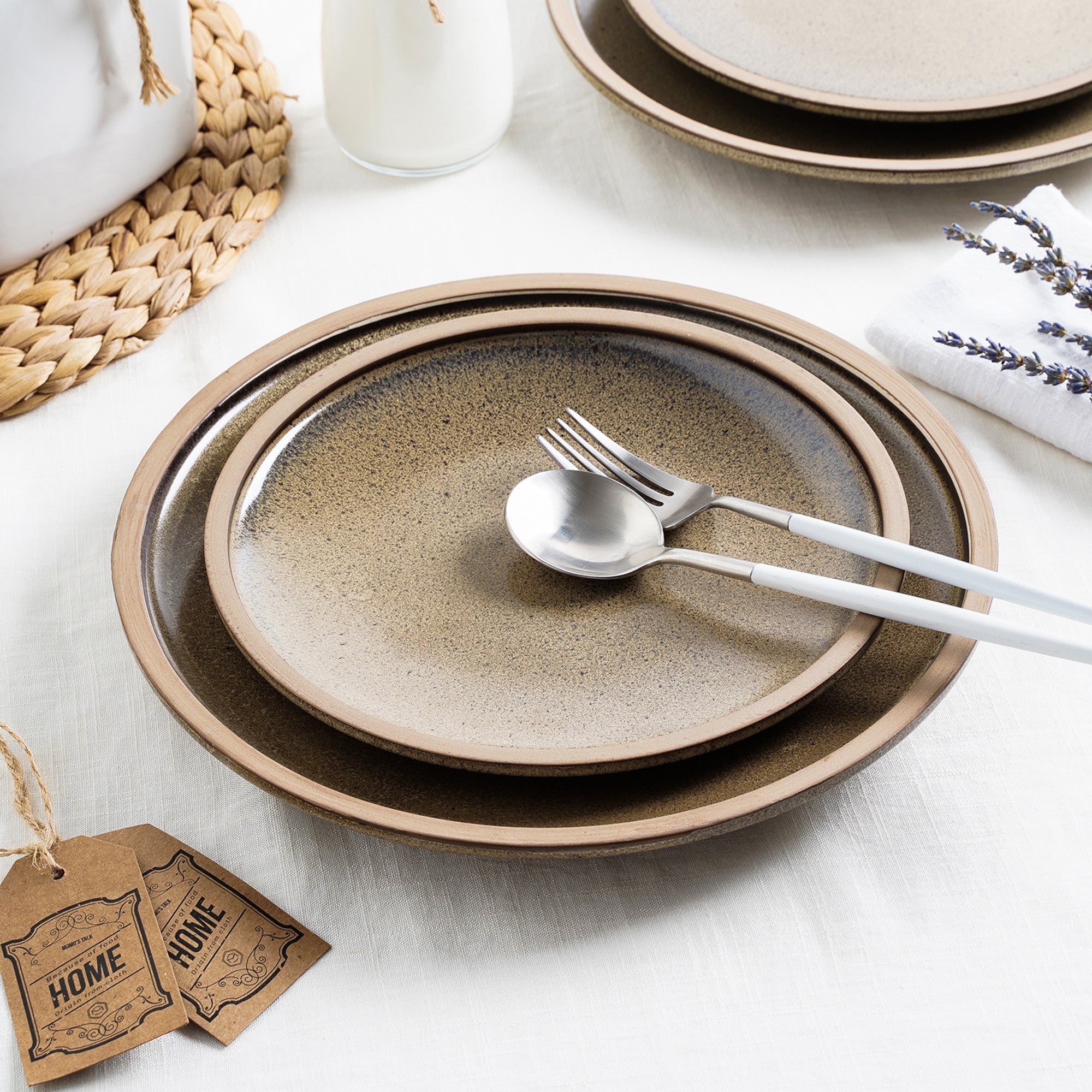 Tina Stoneware Dinner Plate - Green And Beige