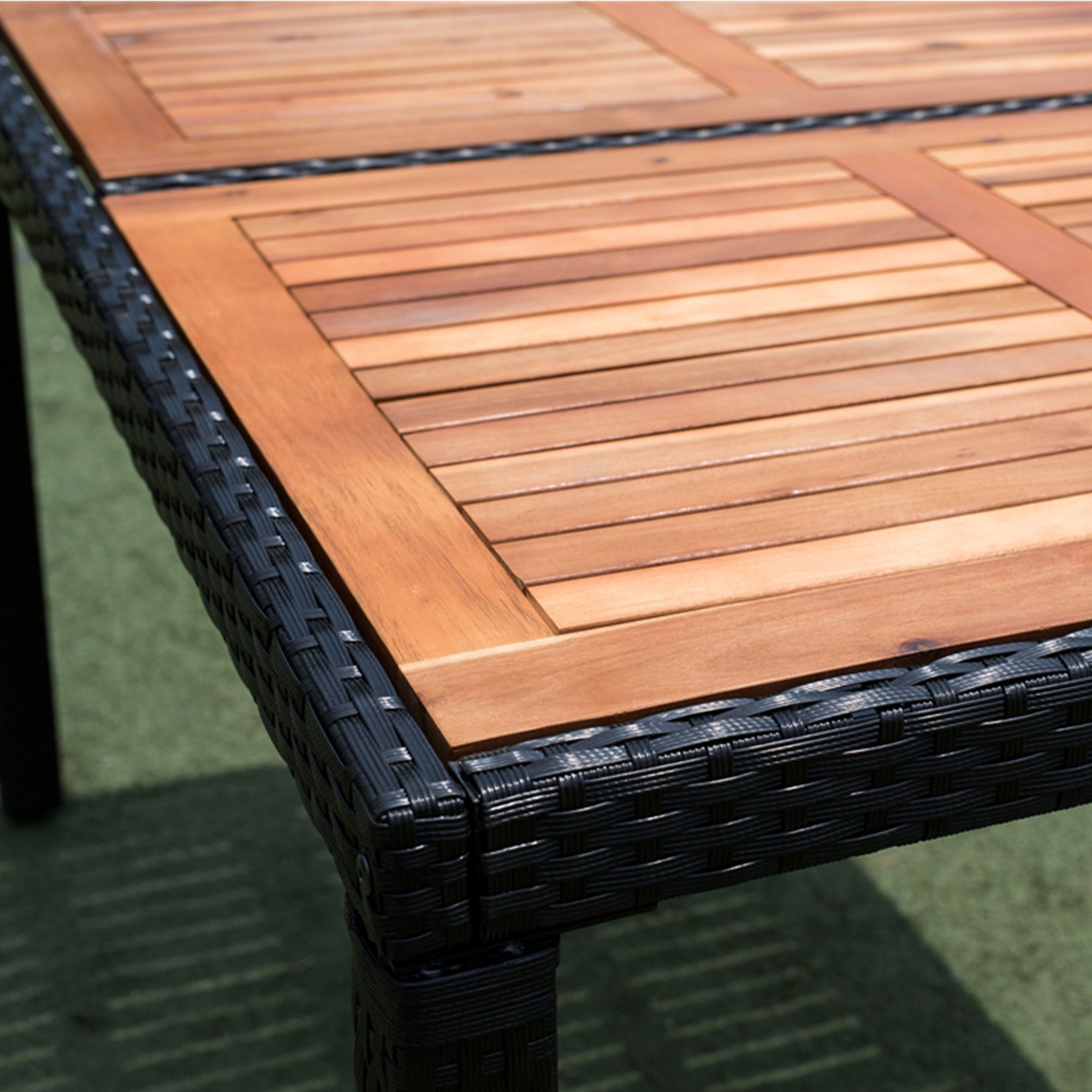 Outdoor Patio Wicker Dining Set With Acacia Wood Top