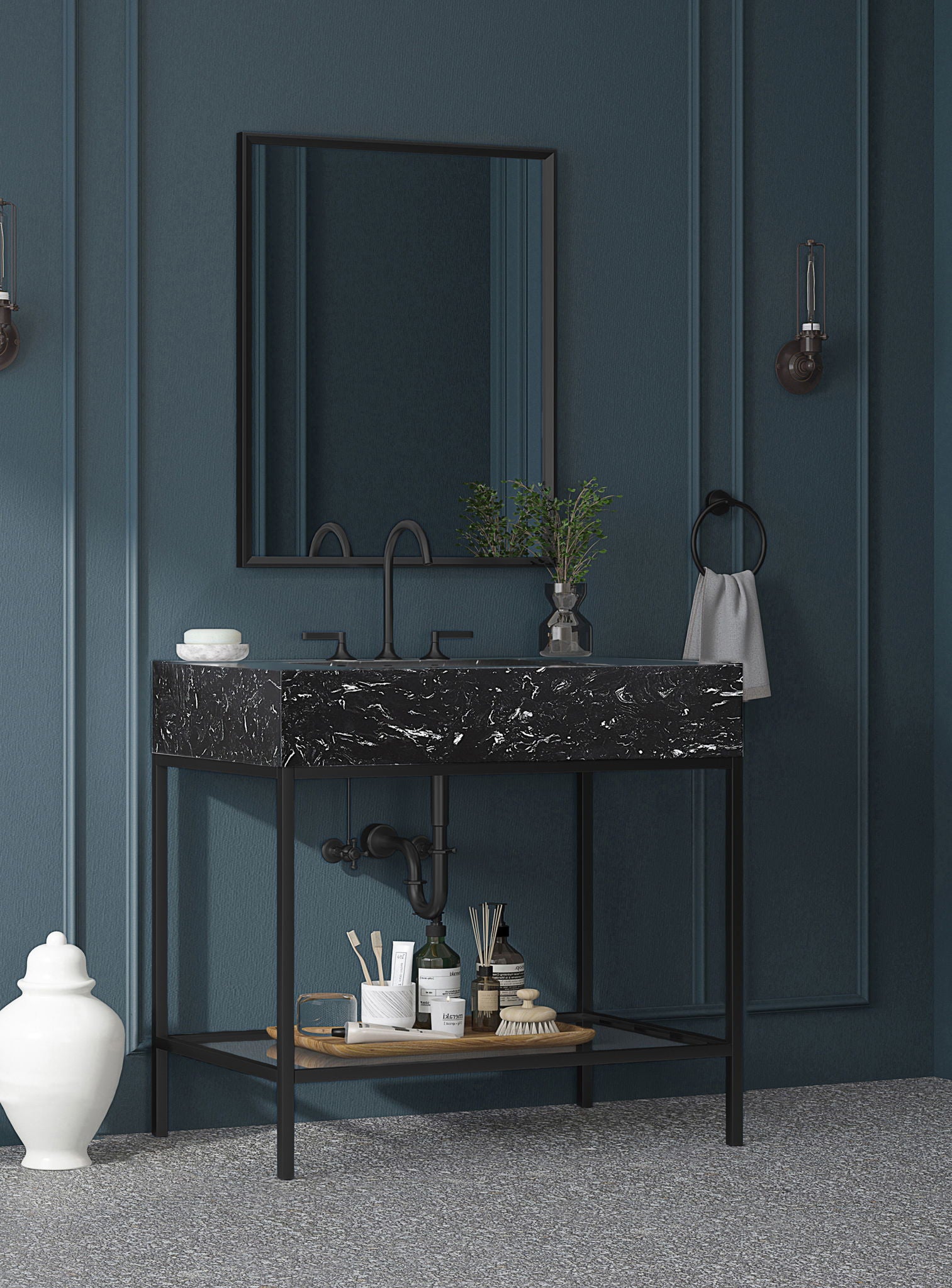 Marmo - Engineered Marble Bathroom Vanity With Black Base