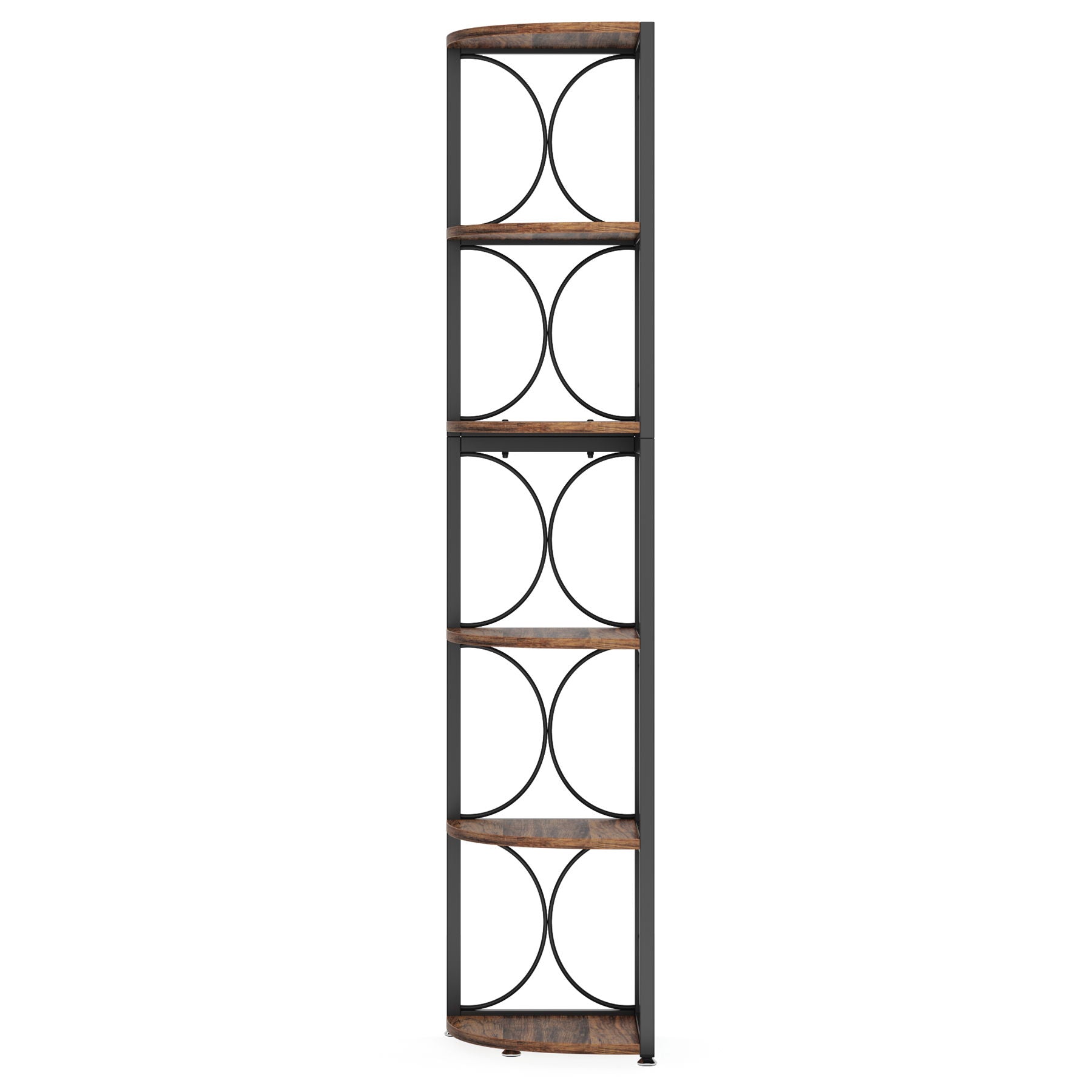Tall 6 Tier Corner Bookshelf Storage Rack For Living Room - Rustic Brown