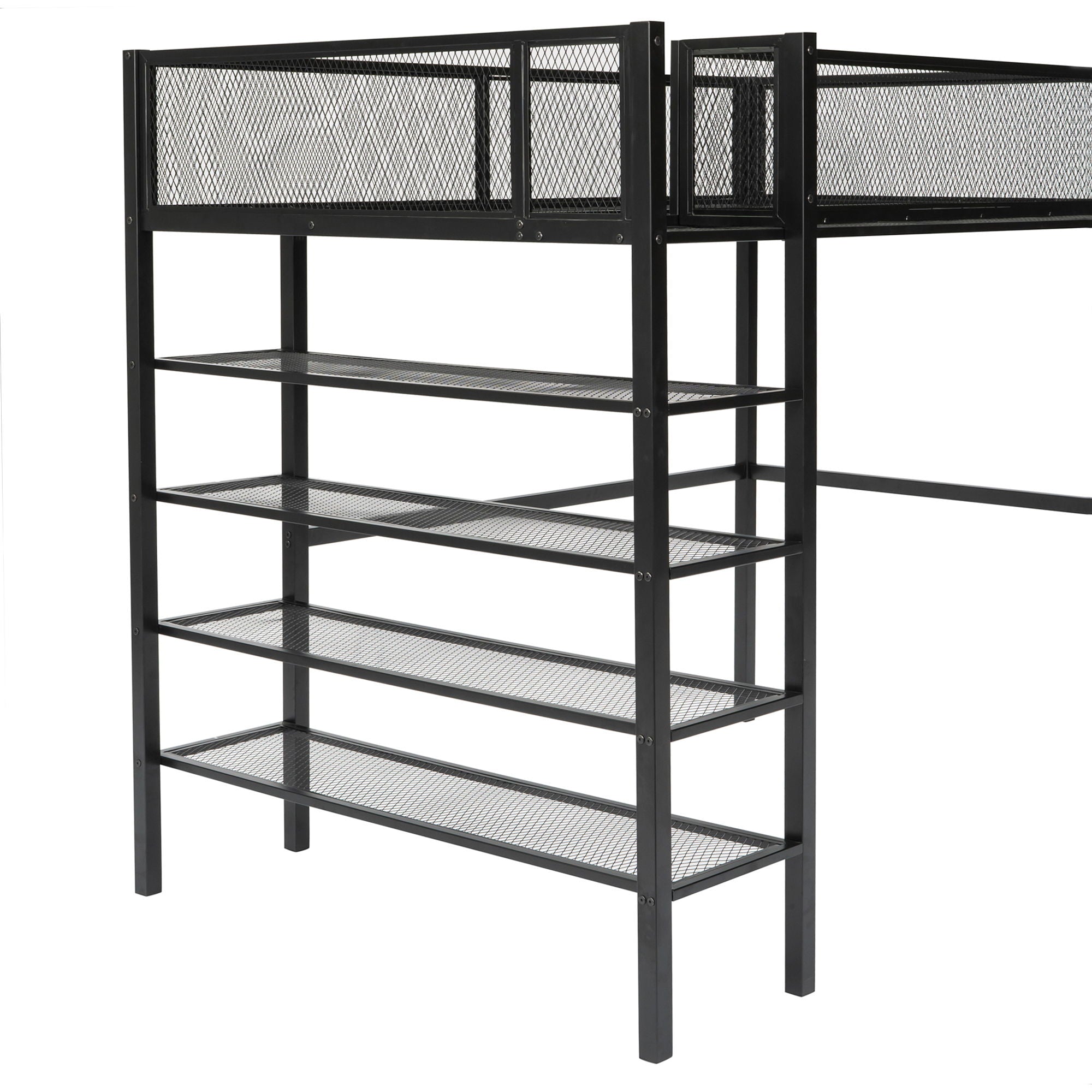 Loft Bed With 4 Tier Shelves And Storage
