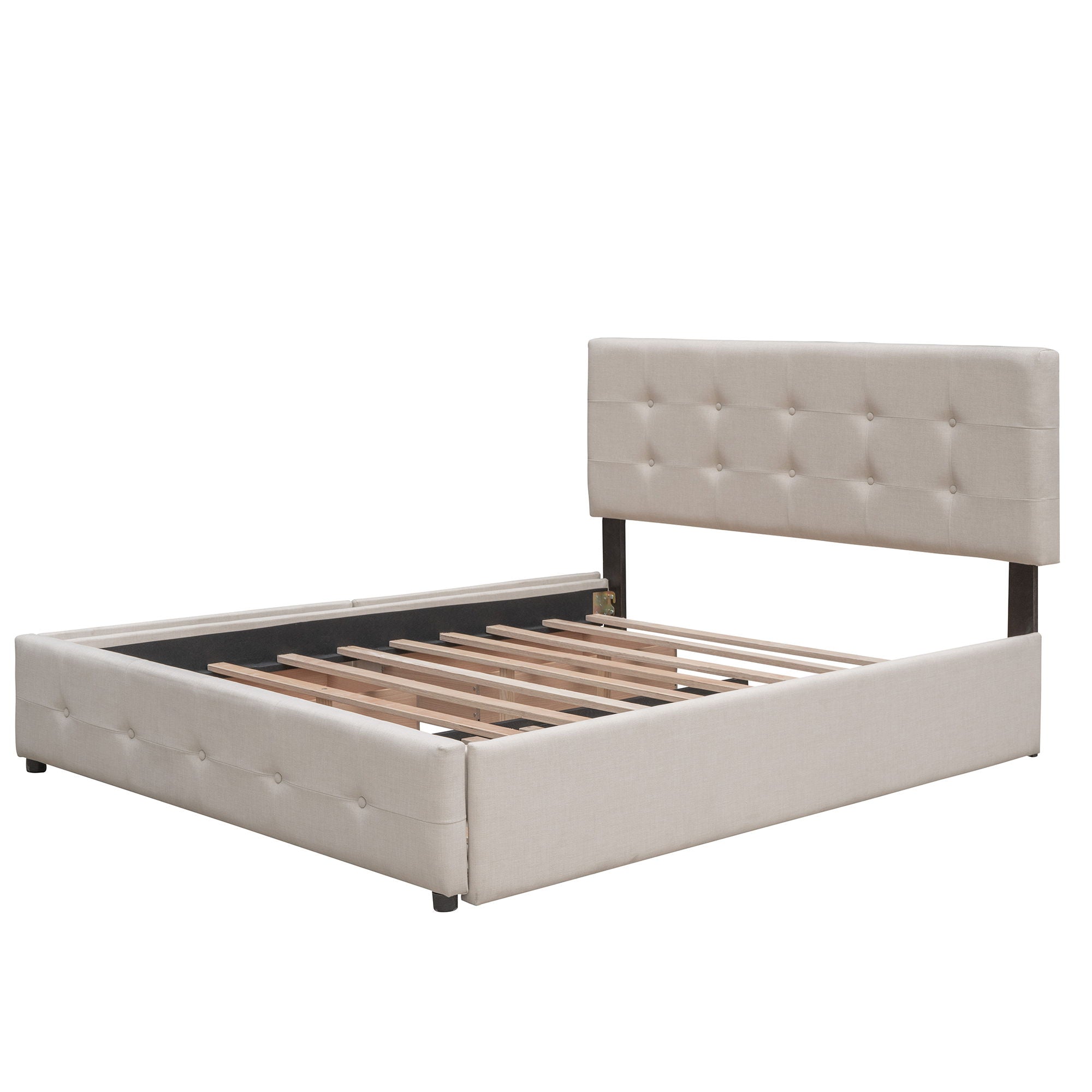 Upholstered Platform Bed With Classic Headboard And Drawers, No Box Spring Needed