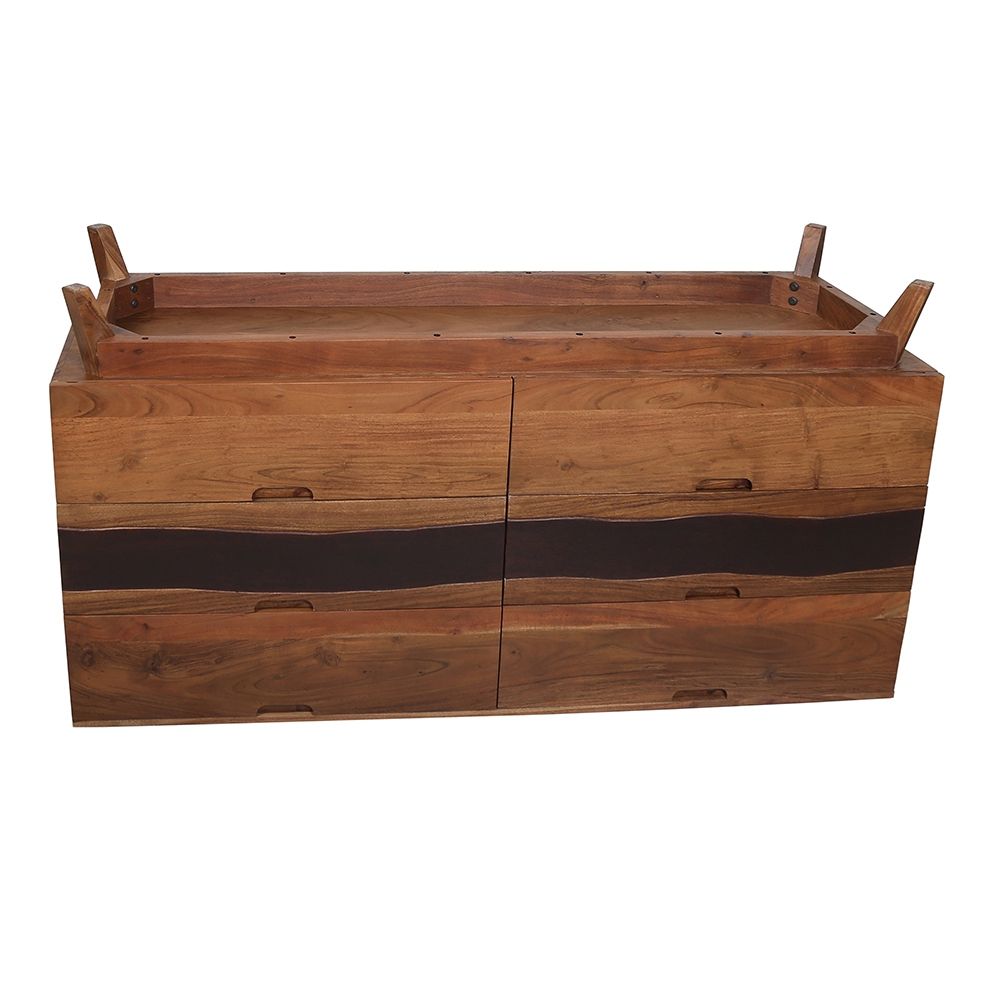 Sierra 6 Drawer Sideboard, Wood Credenza / Cabinets / Chests / Nightstands - Natural Wood / Brown