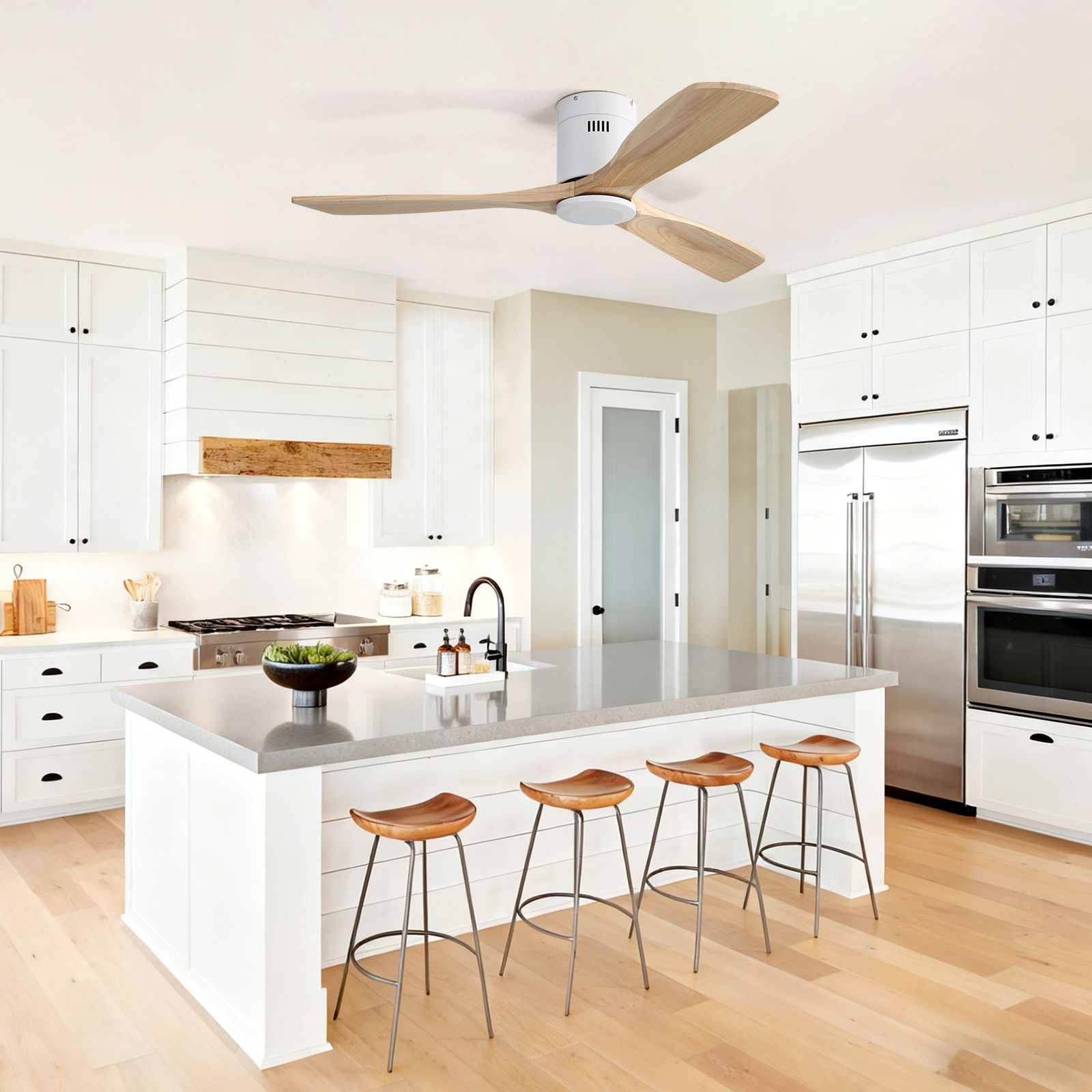 Low Profile Ceiling Fan DC, 3 Blade, Noiseless Reversible Motor, Remote Control