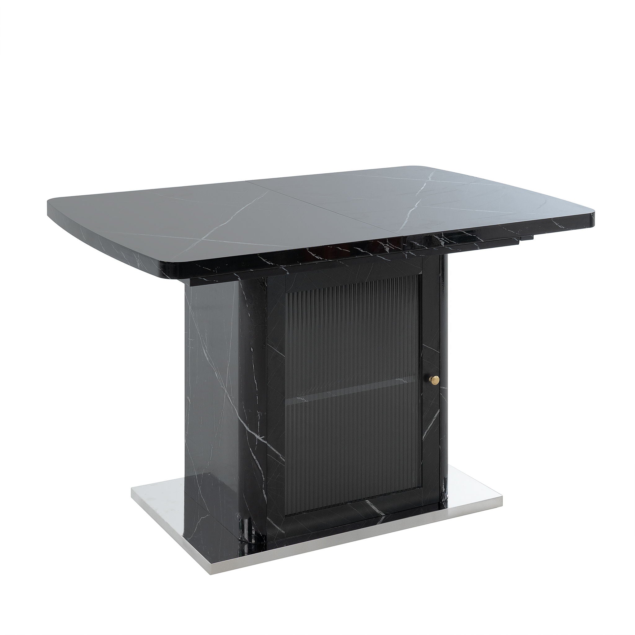 Modern Rectangle Dining Table With Stretchable Top, Storage Cabinet