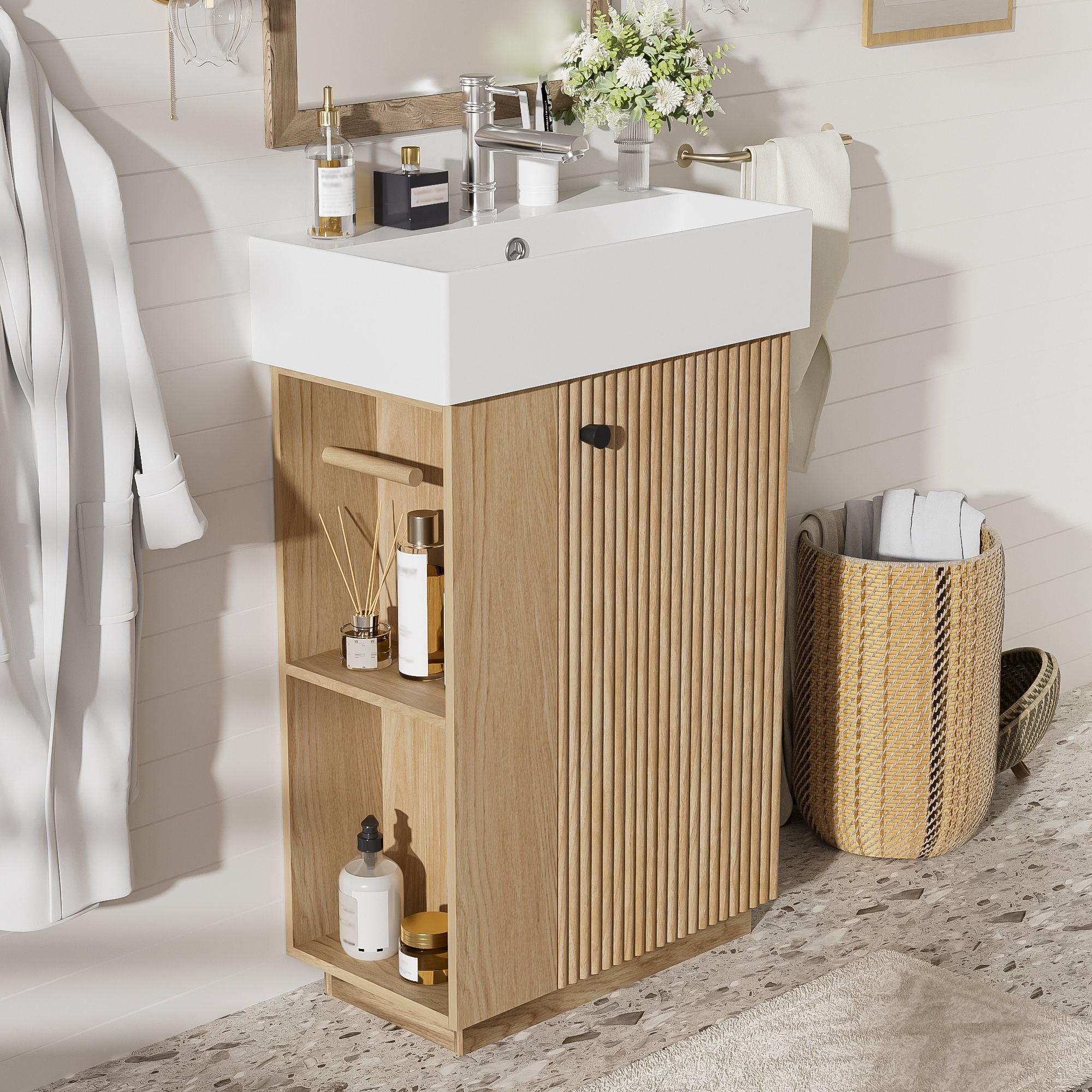 Bathroom Vanity With Sink, 21.6" Freestanding Wood Grain Cabinet With Storage Ideal For Small Bathrooms - Wood