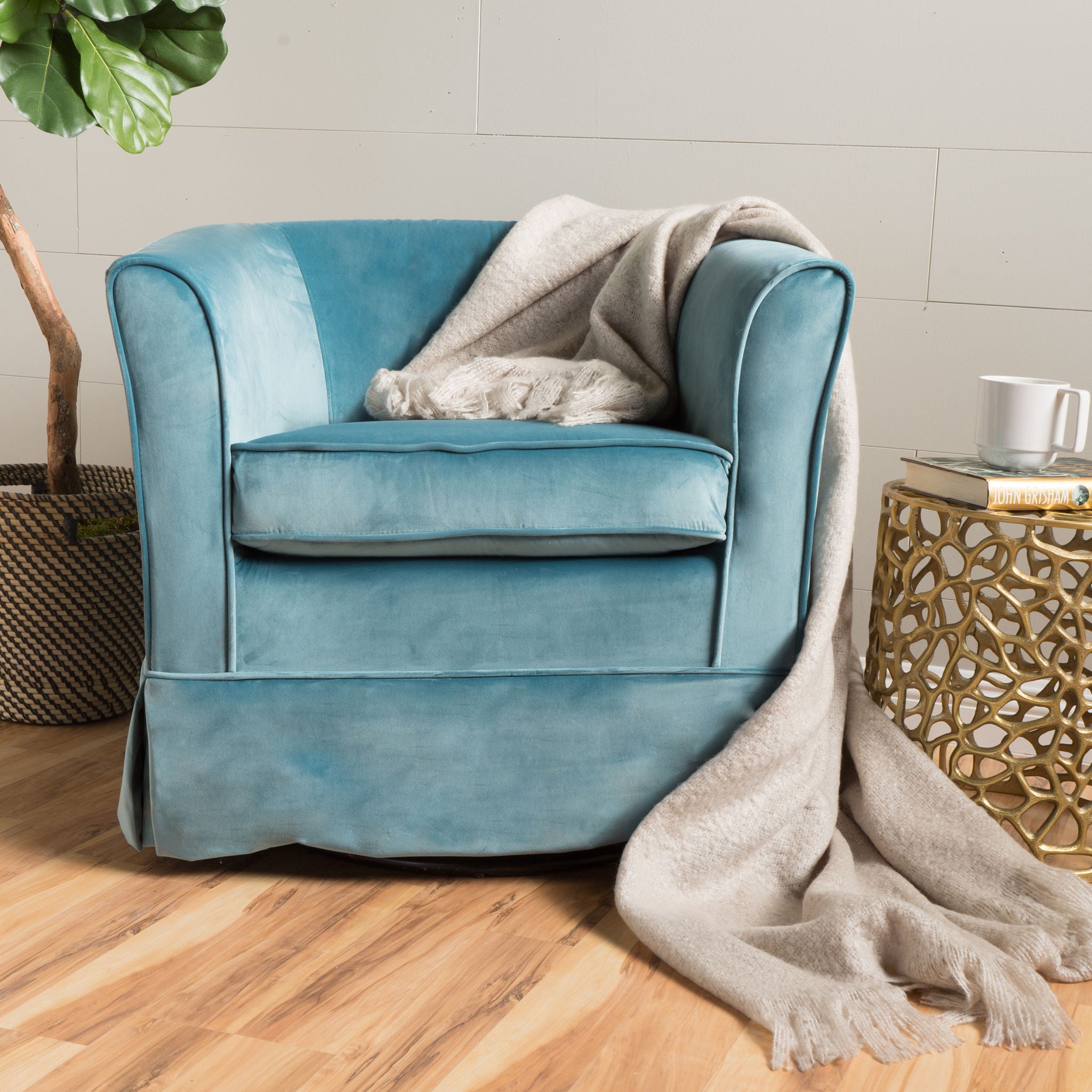 Zeniqua - Upholstered Velvet Swivel Chair With Loose Cover