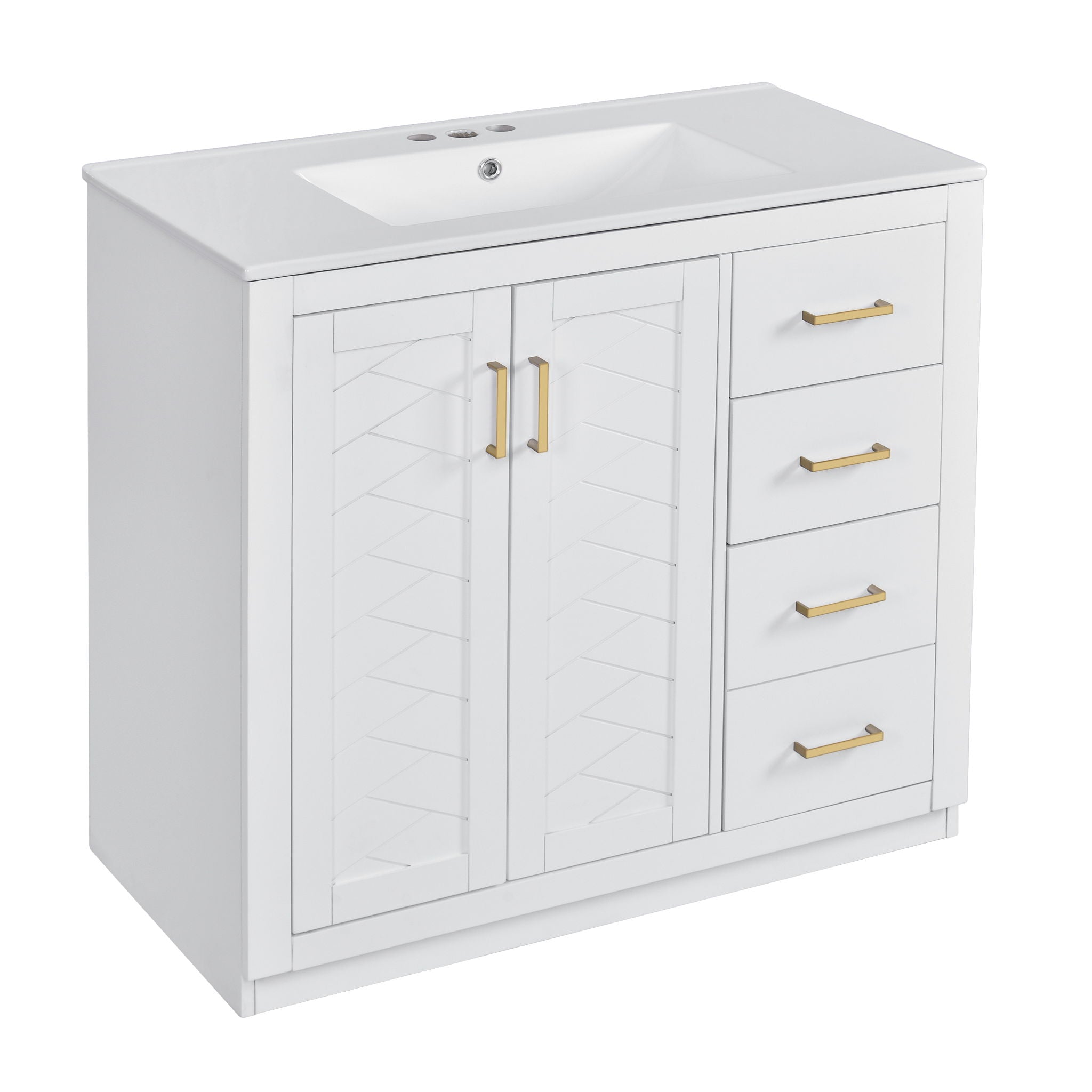 Modern Bathroom Vanity With Ceramic Sink, 6 Drawers & Soft-Close Doors