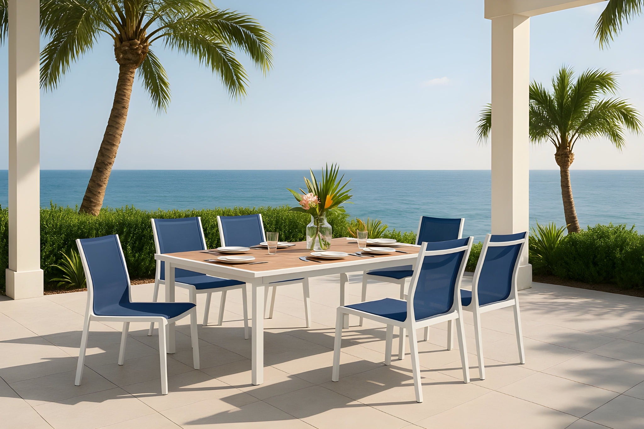 Nizuc - Outdoor Patio Dining Chair With White Frame (Set of 2)