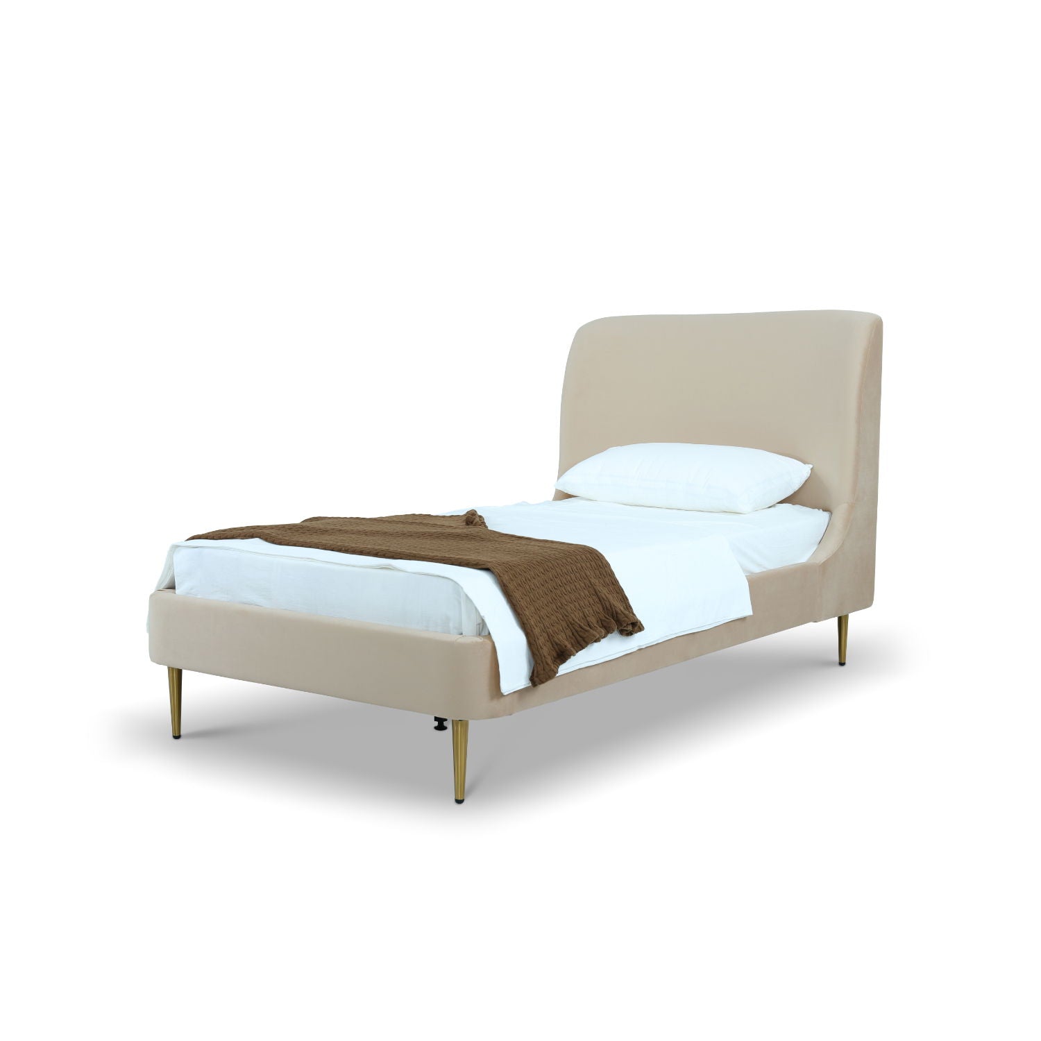 Mid-Century Modern Upholstered Bed With Curved Headboard