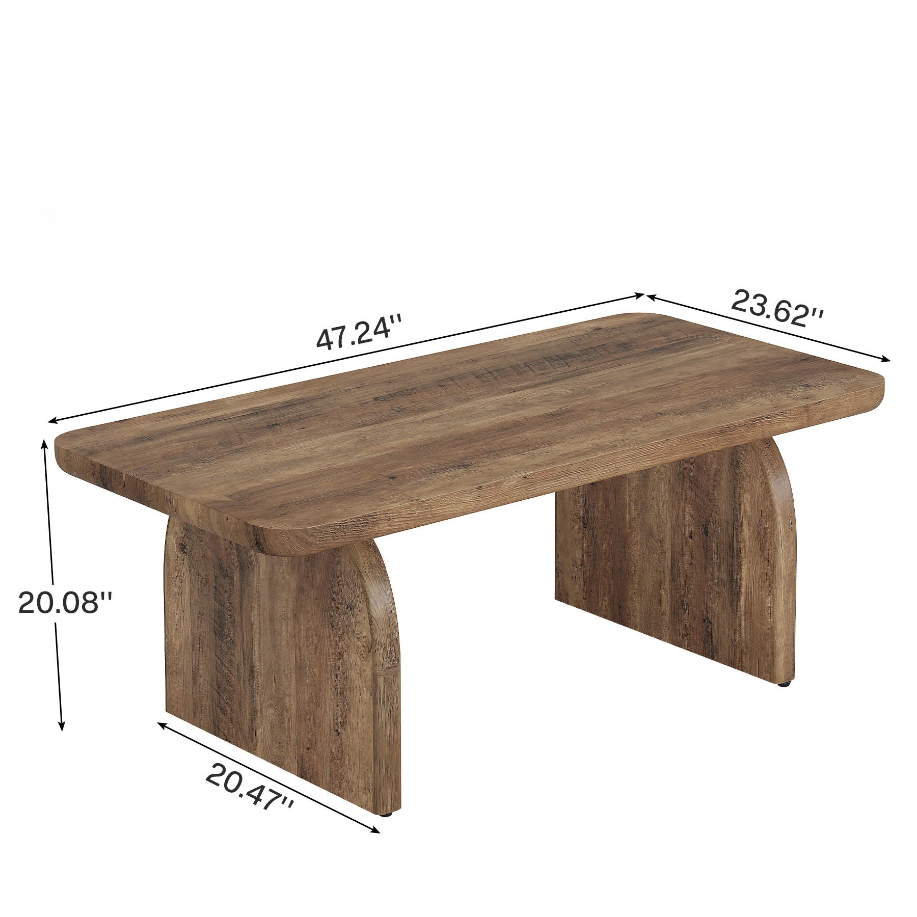 Rectangle Coffee Table With H-Base & Rounded Corners - Brown