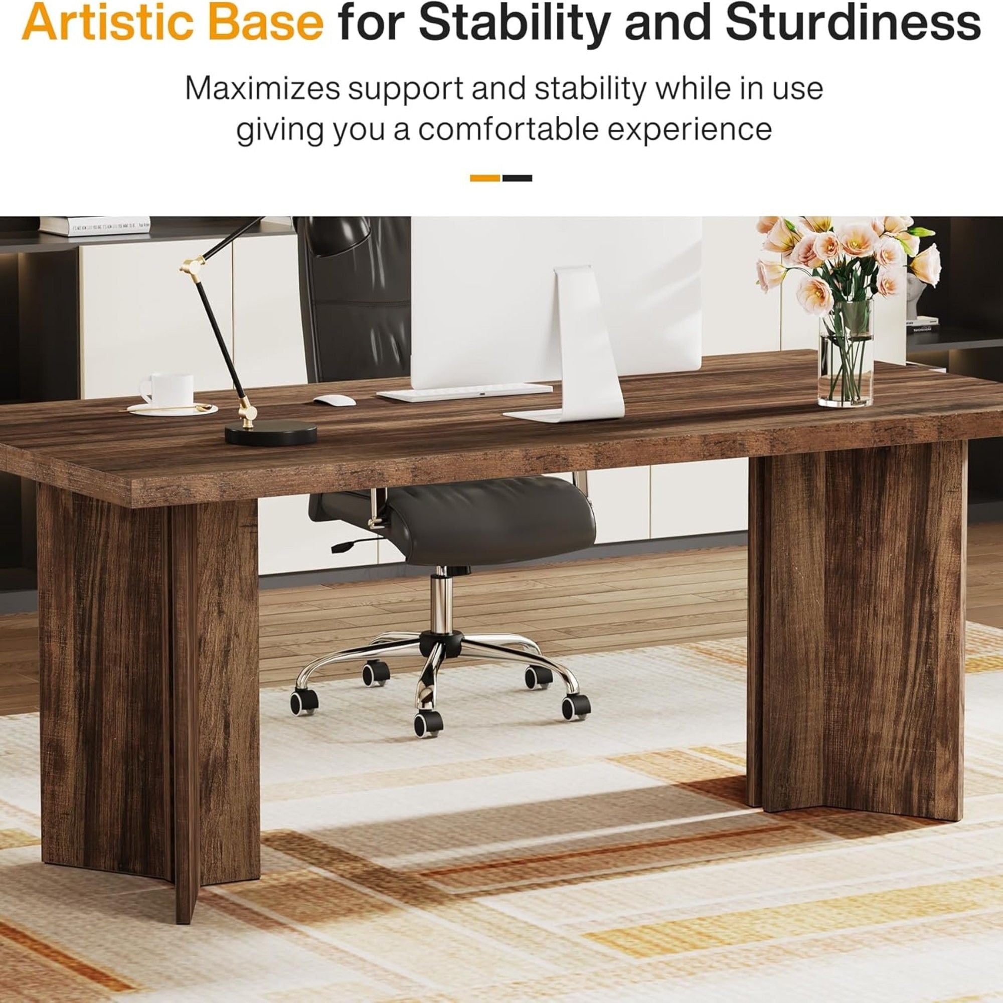 Executive Desk, Vintage Computer Workstation With Thickened Tabletop