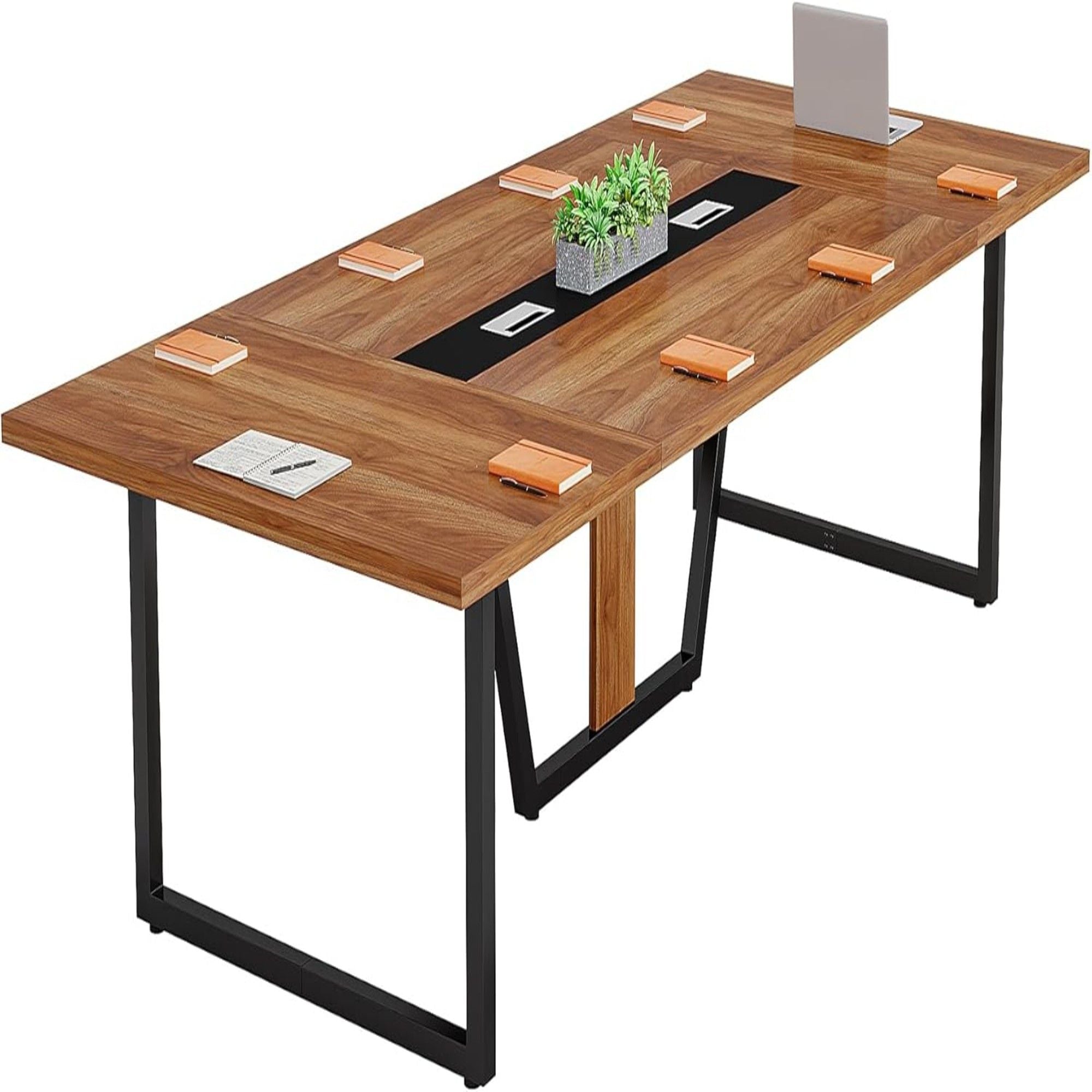 Conference Table For 8 - 10 People With Cable Management - Brown / Black