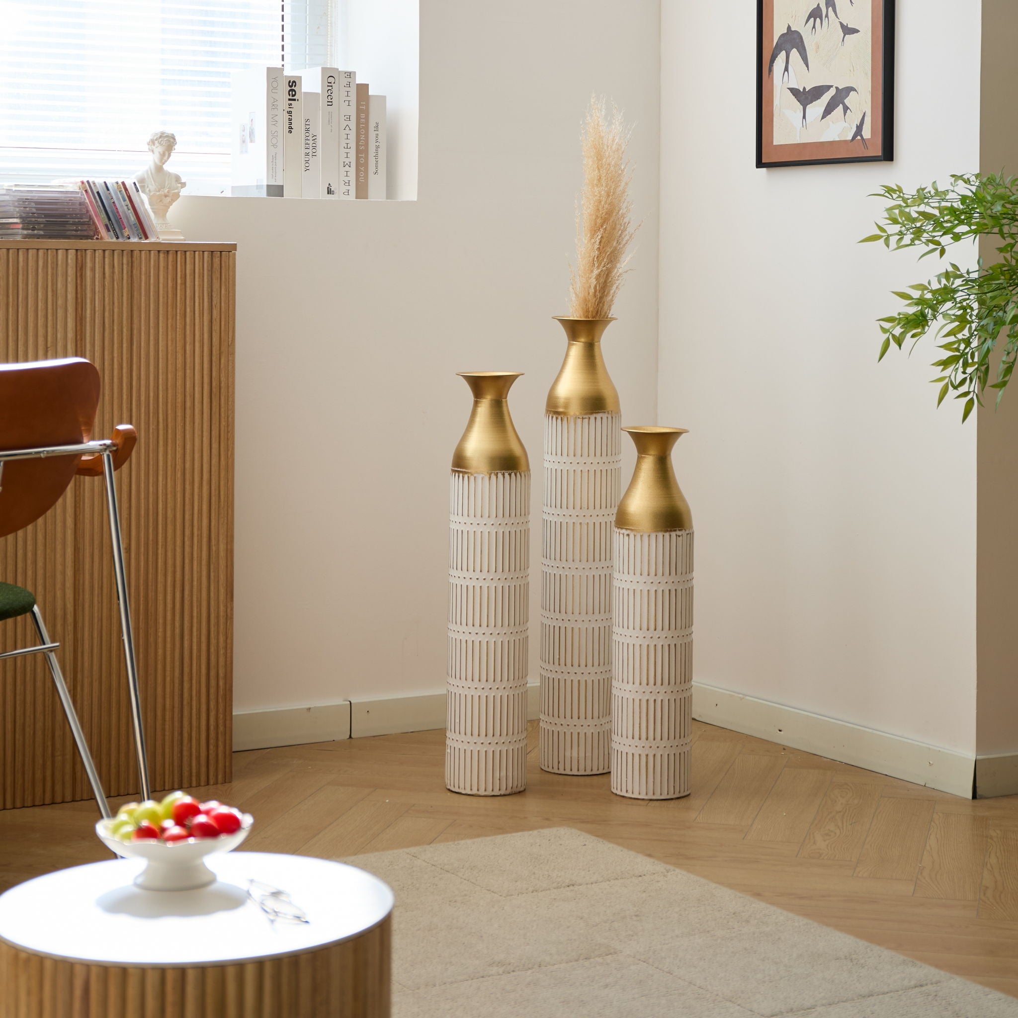 Floor Metal Vases Decorated White Metal Vases (Set of 3) Gorgeous Home Decoration Large Glazed Metal Vases - White - Best Buy Furniture