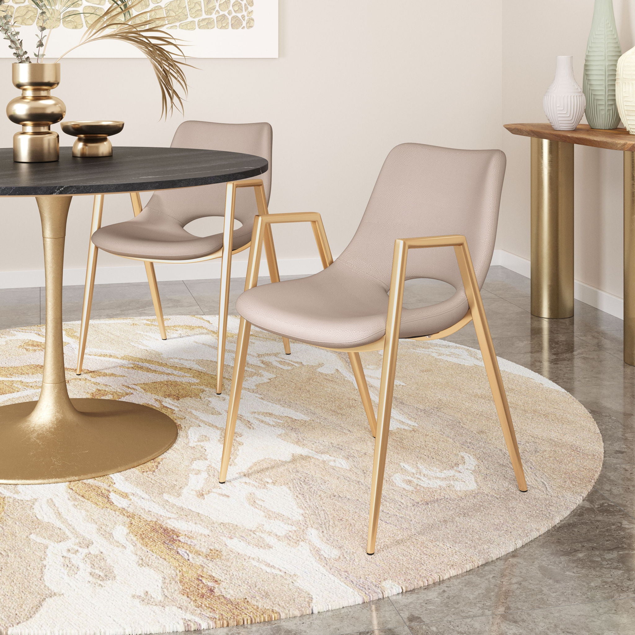 Desi - Dining Chair (Set of 2) - Beige & Gold