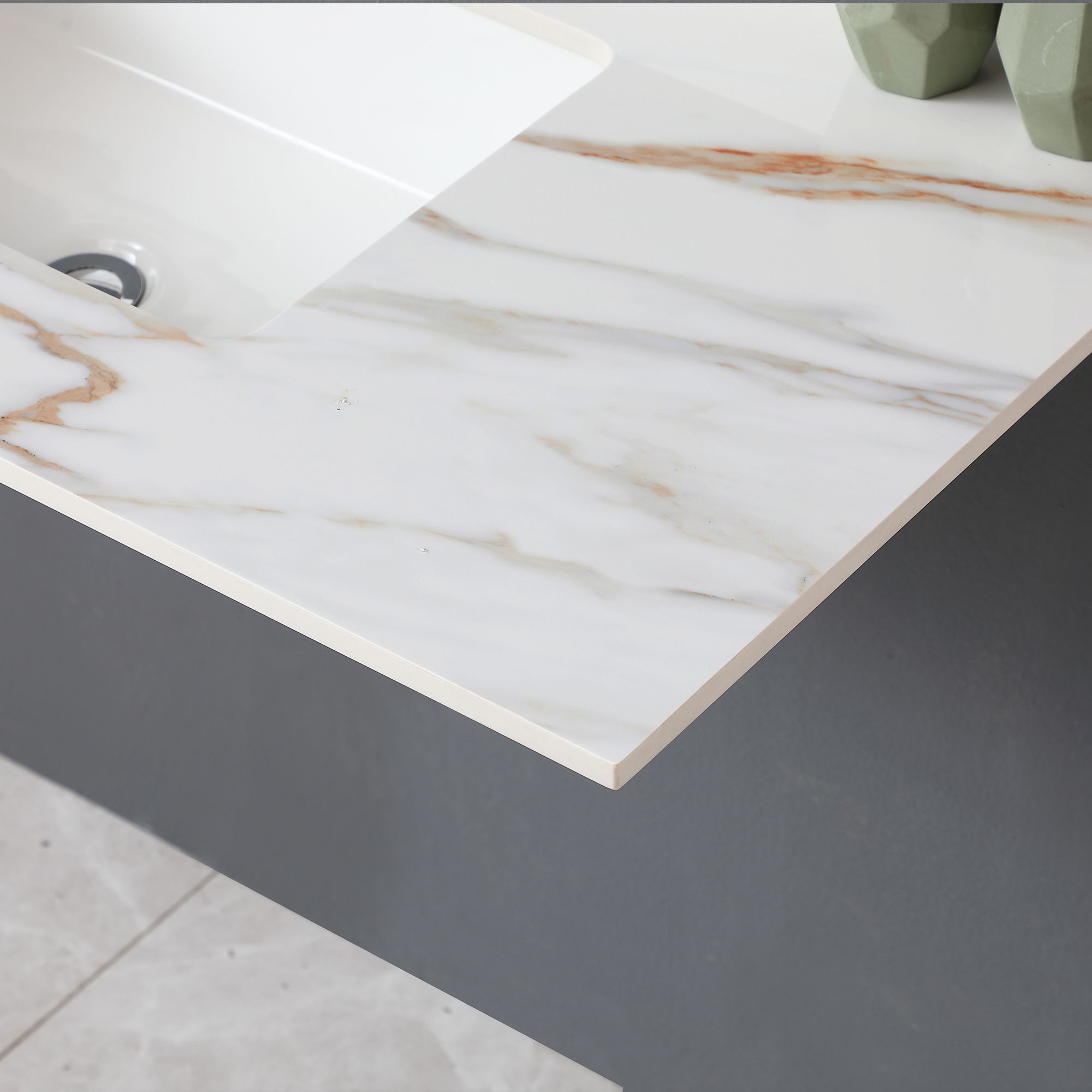 Elegant Vanity Top With Undermount Sink And Backsplash, Sintered Stone