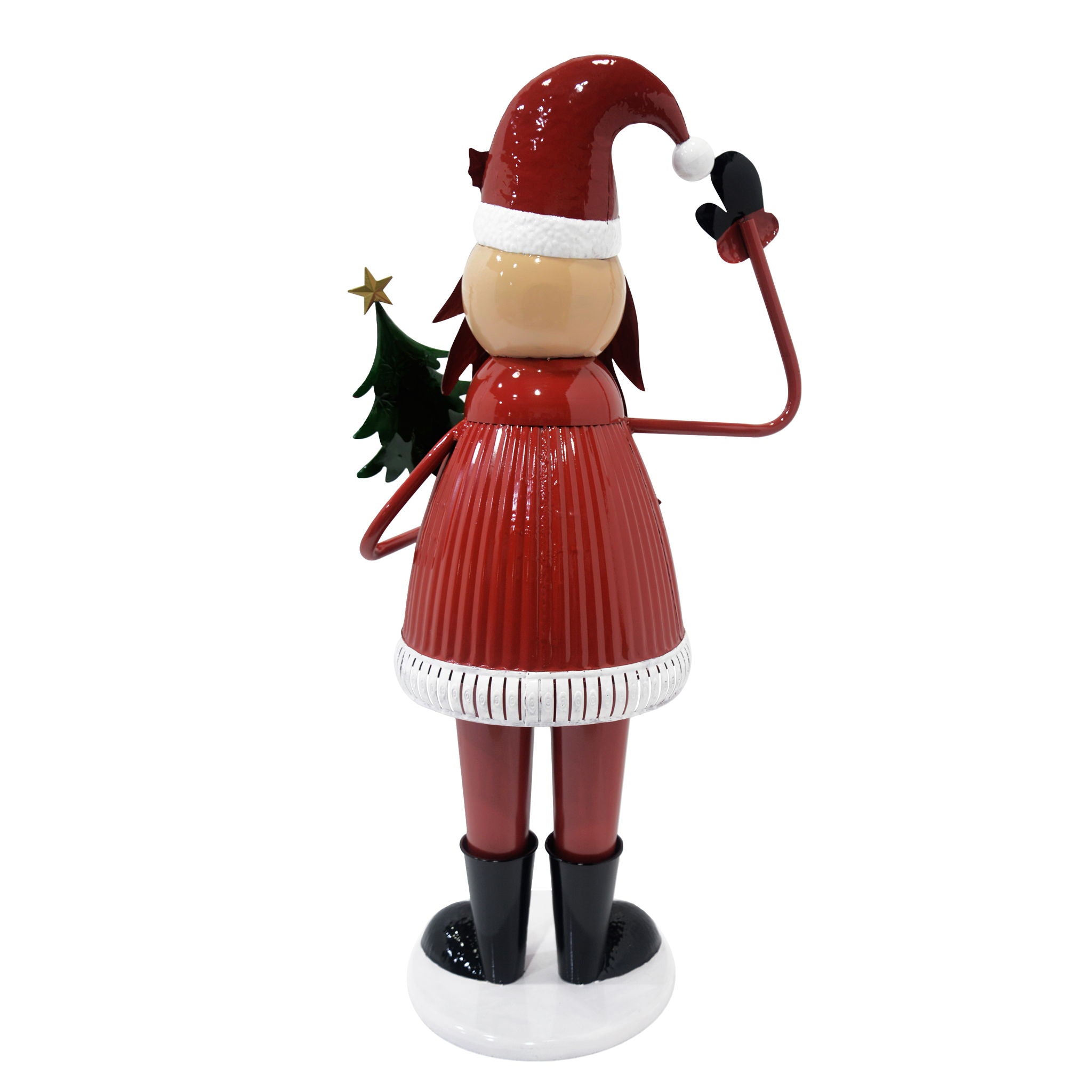 Cheerful Santa Claus Holding Tree And Waving, Holiday Decoration With Festive Design - Red