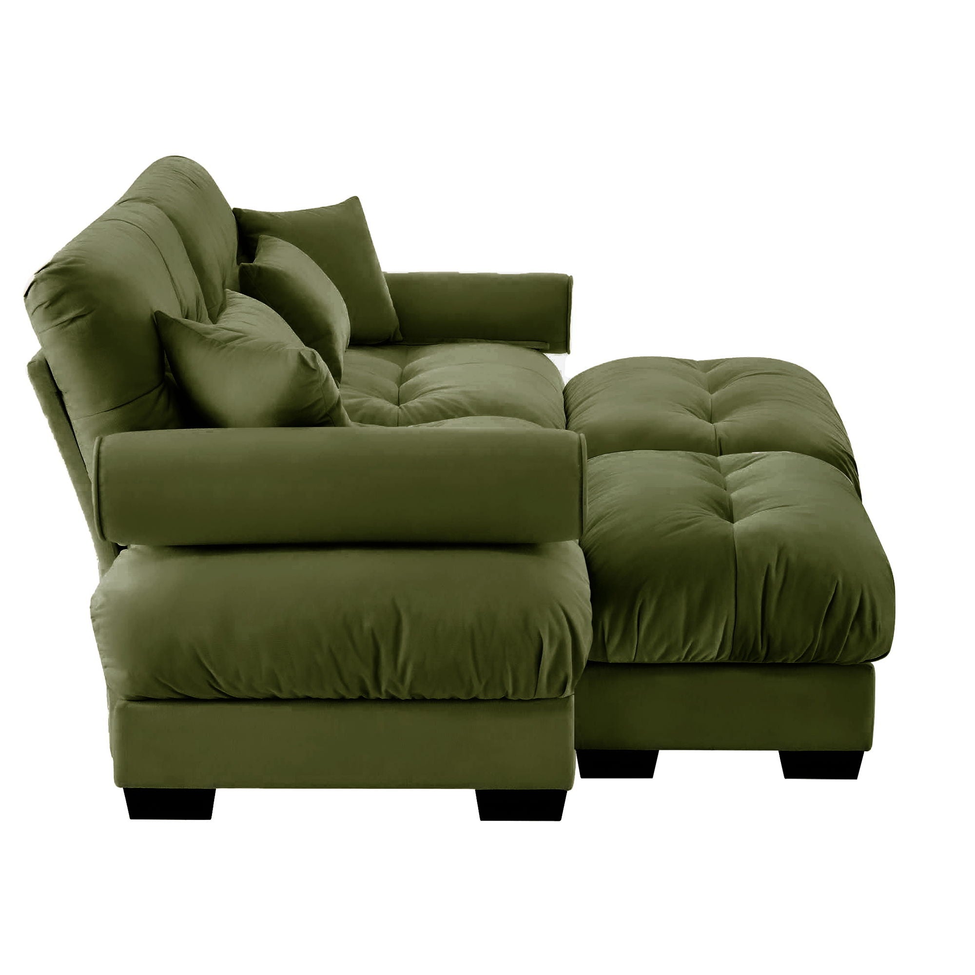 Modern Sectional Sofa With Ottoman, Round Bolster Armrests, Waist And Throw Pillows